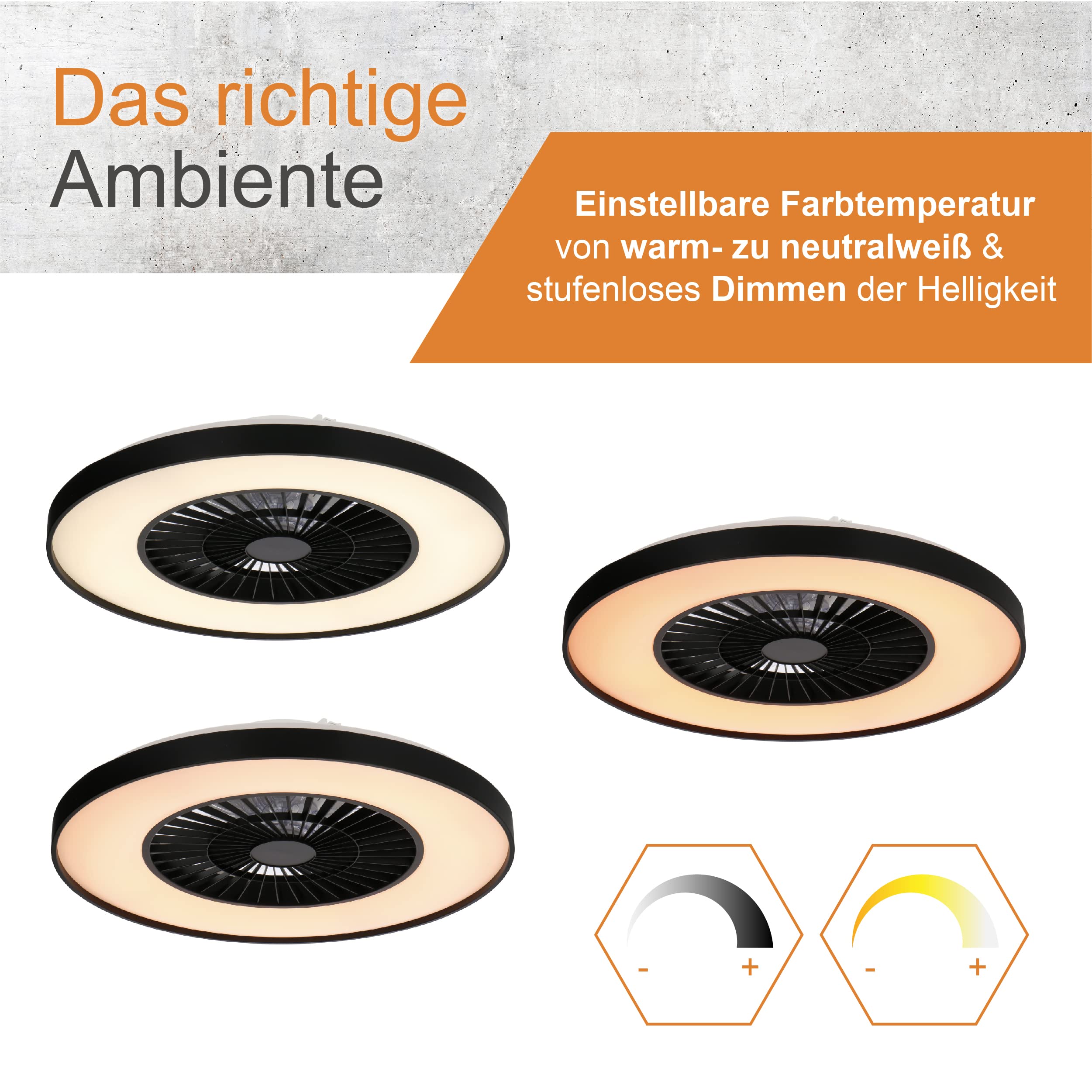 Proventa Deckenventilator mit Beleuchtung und Fernbedienung leise 60W Ø60cm dimmbare LED Deckenleuchte Sommer Wintermodus