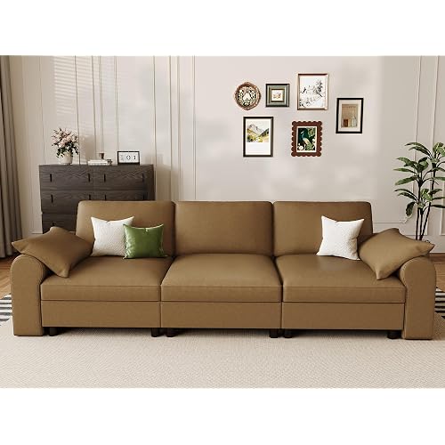 EASE MOOSE Modular Sectional Sofa, 3 Seat Sectional Couch, Brown | Pet-Friendly Faux Leather,Oversized Deep Seat,Easy to Clean,Solid Wood Frame,Easy Assembly,Scratch Resistant,for Big Space