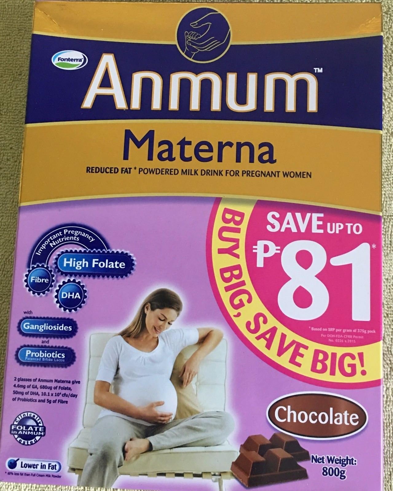 Fonterra Anmum Materna Reduced Fat Powdered Milk for Pregnant Woman Chocolate Flavored 800gr