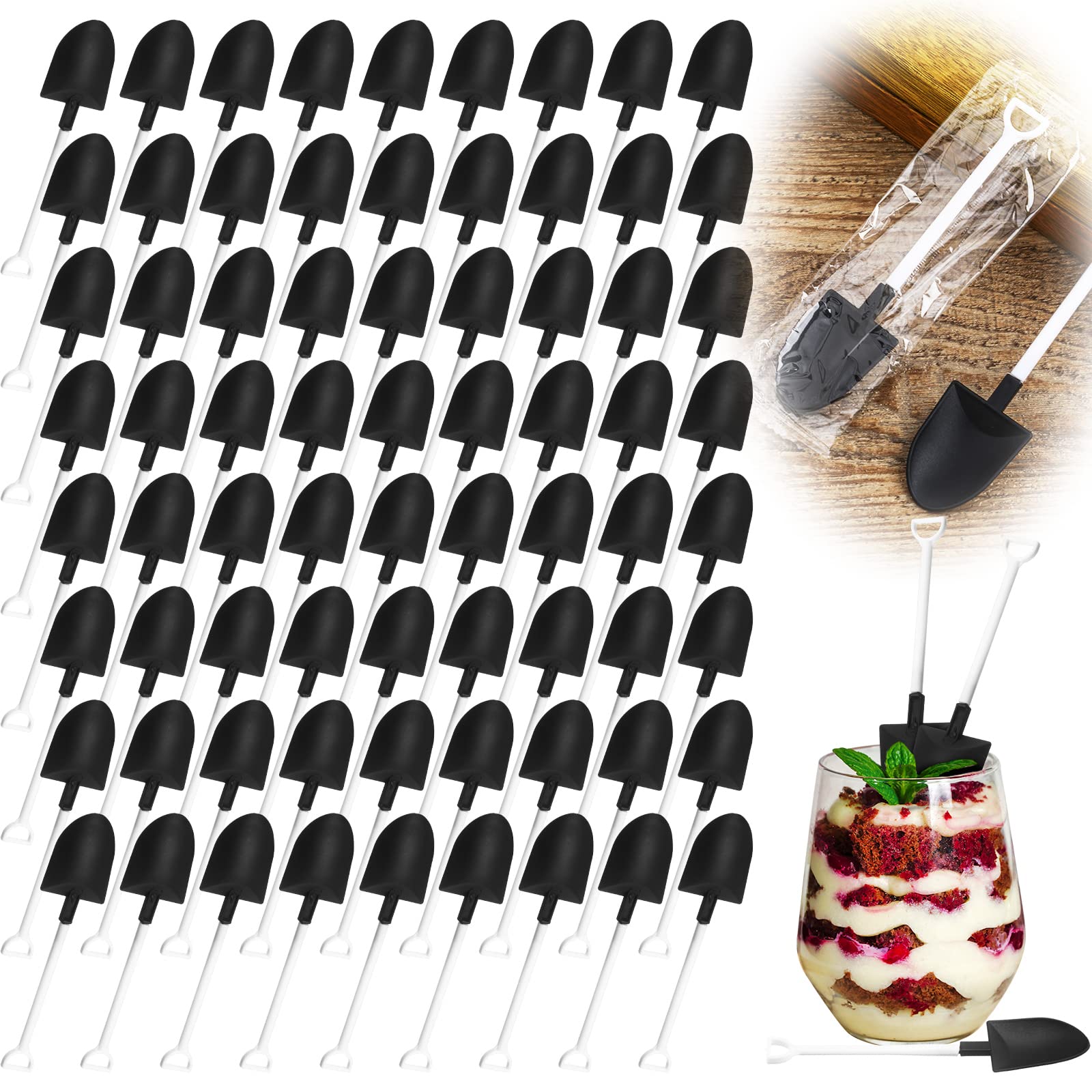 Gerrii 300 Pack Mini Plastic Shovel Spoons Set Construction Birthday Party Supplies Small Individual Packing Novelty Disposable Shovel Shape Dessert Spoons for Desserts Ice Cream Birthday Party Gift