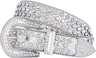 FIORETTO Men Women Rhinestone Belt Bling Western Studded Leather Belt Shining Diamond Cowgirl Cowboy
