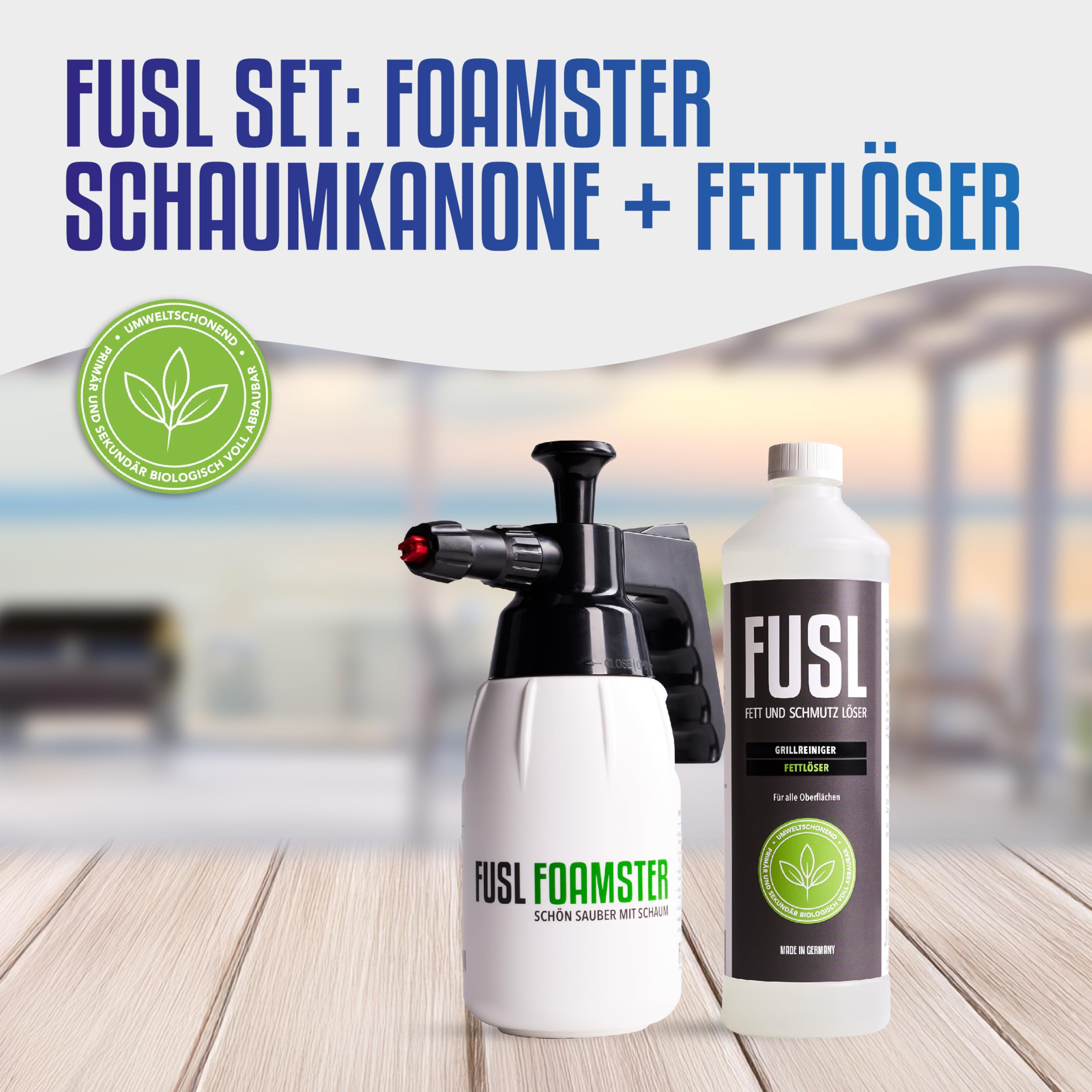 Set-Angebot: FOAMSTER-Schaumkanone Plus 1 Liter Fettlöser, Grill- und Backofenreiniger, Materialschonend und Hautverträglich, Bio-Abbaubar