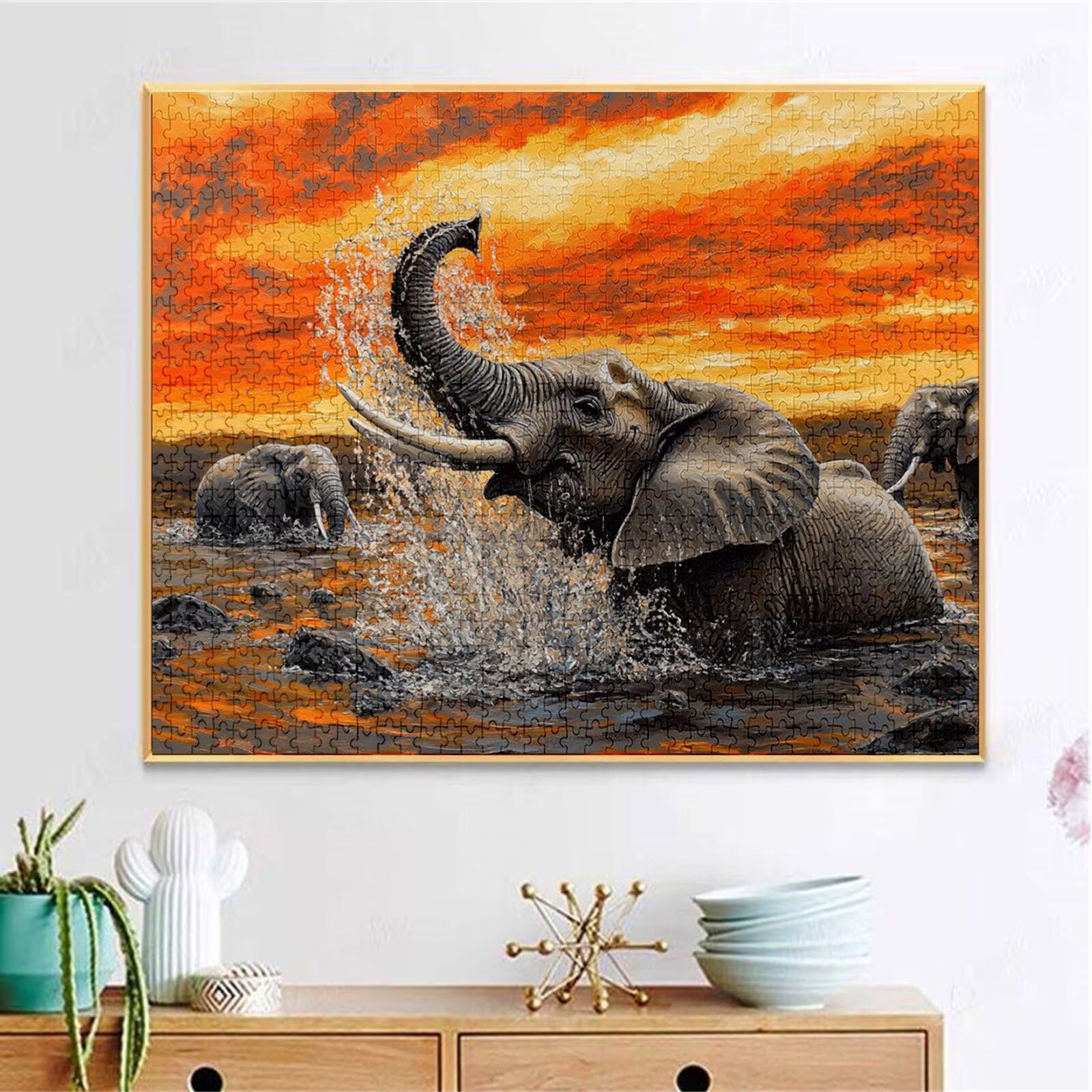 Puzzle 5000 Pezzi, 3 4 5 Anni Puzzle Africa 6 7 8 Anni Giochi Educativi Sostenibili Con Motivi Per Adulti Da Gioco in Legno Di Alta Qualità Jigsaw Elefante per Gioco Familiare, Regalo Natale H-2933