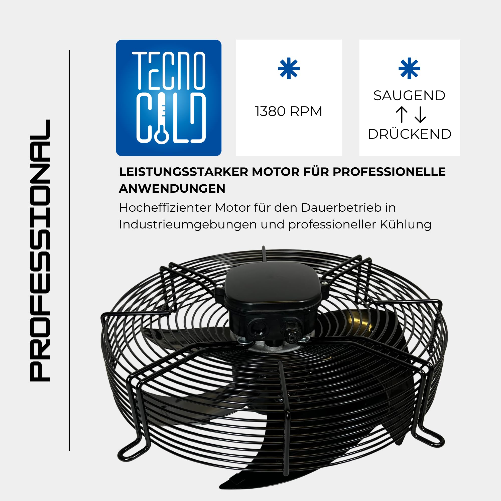 Axiallüfter 330 mm 230V – Industrieventilator mit Motor und Schutzgitter für Kühlung und Lüftungssysteme