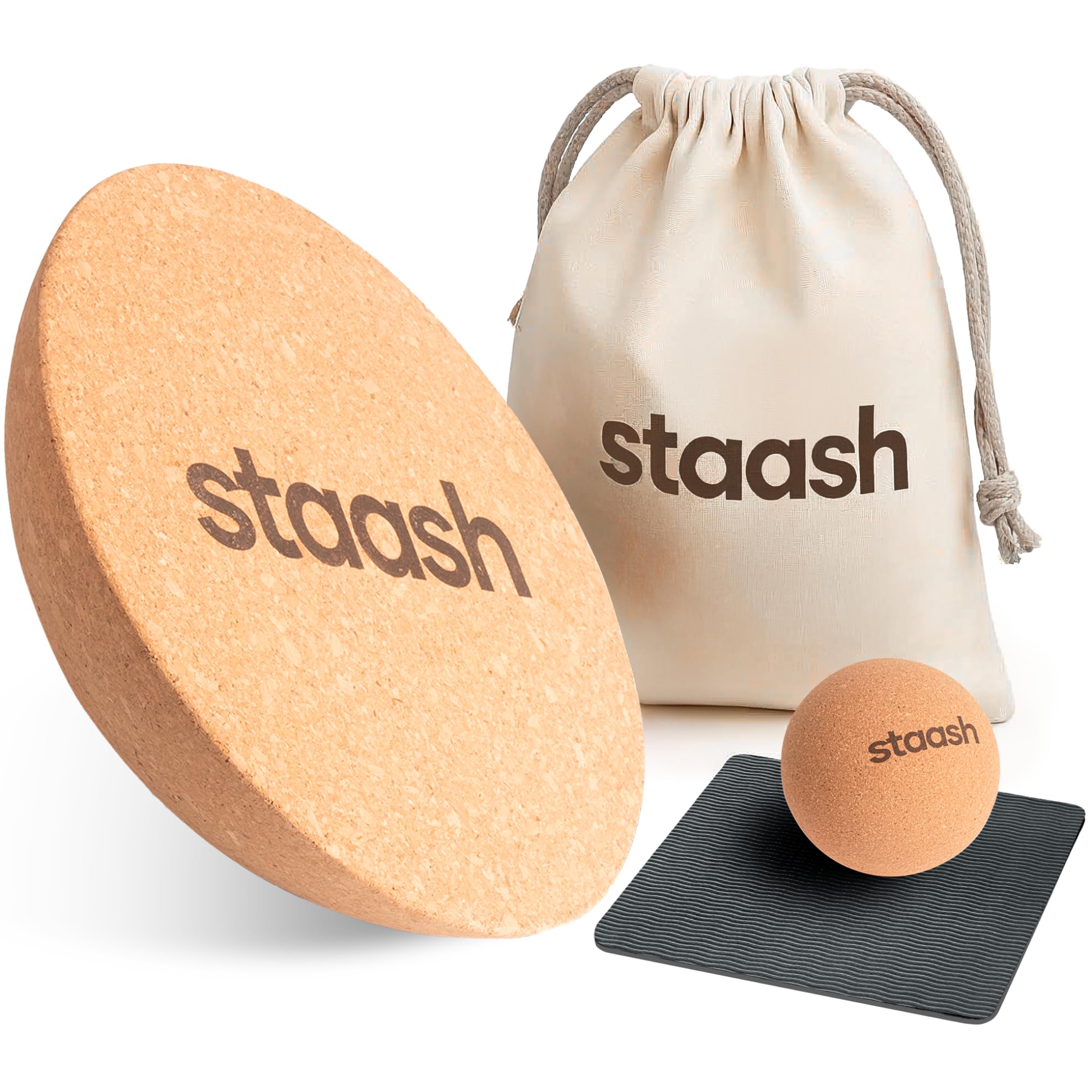 STAASH® Balance Board en Bois – Starter ou Kit Complet – Planche d’Équilibre pour Fitness, Yoga & Surf – Accessoires + Vidéos – Enfants & Adultes (Kit disque)