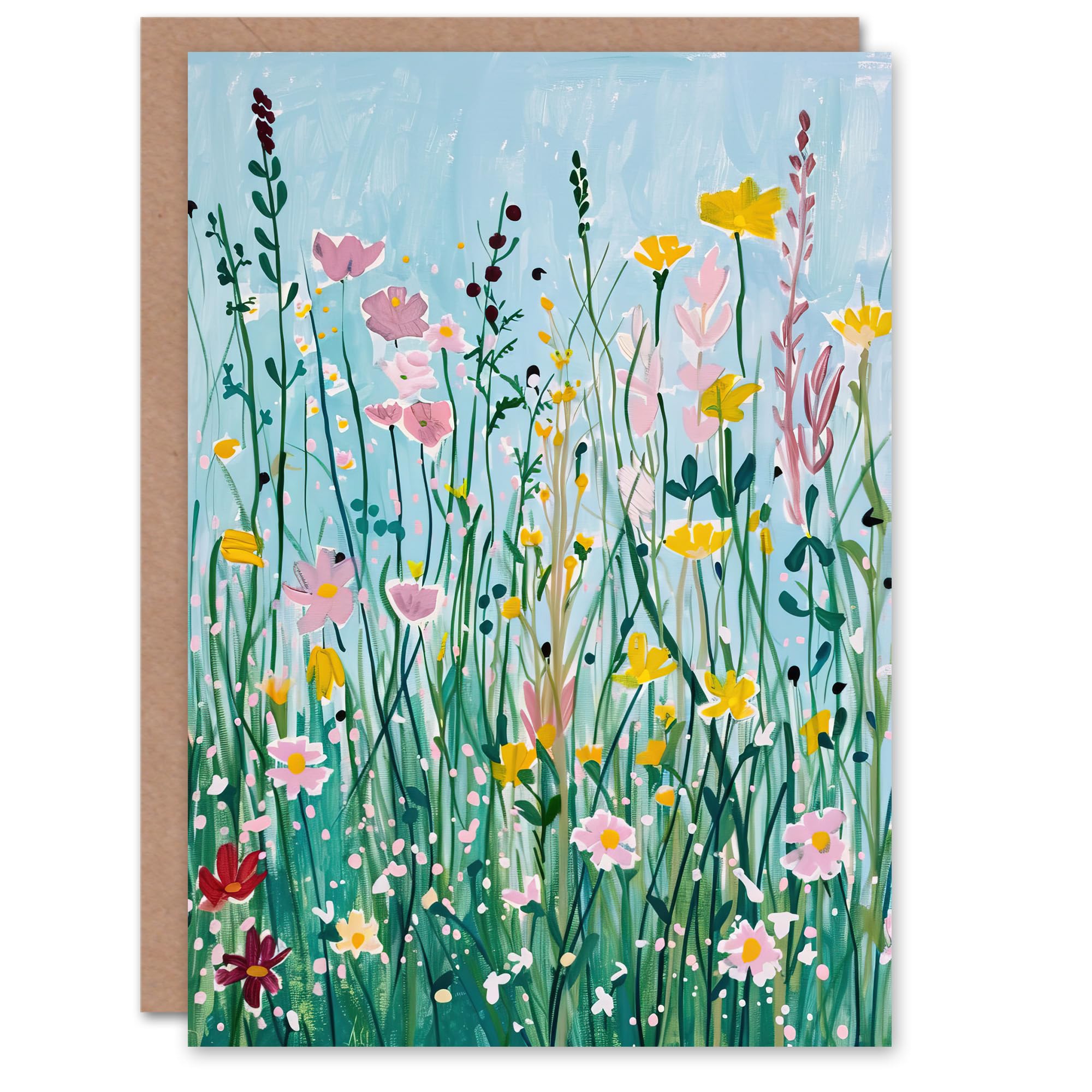 Artery8 Greeting Card Summer Wild Flower Blossom Meadow Painting For Her Woman Birthday Card