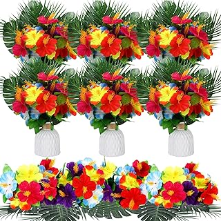 Hotop 30 Pcs Hawaiian Flower Centerpieces for Tables with Artificial Hib...