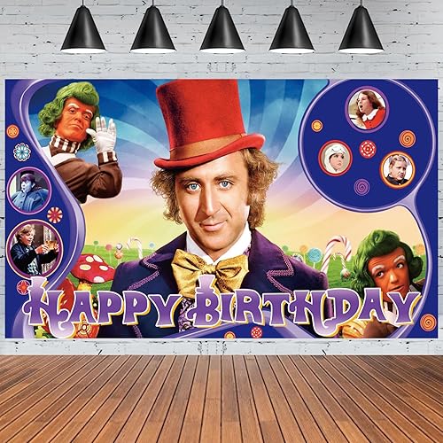 Willy Wonka - Suministros para fiestas, decoraciones de fiesta con temática de Willy Wonka, pancarta de feliz cumpleaños para niños, fondo de fondo