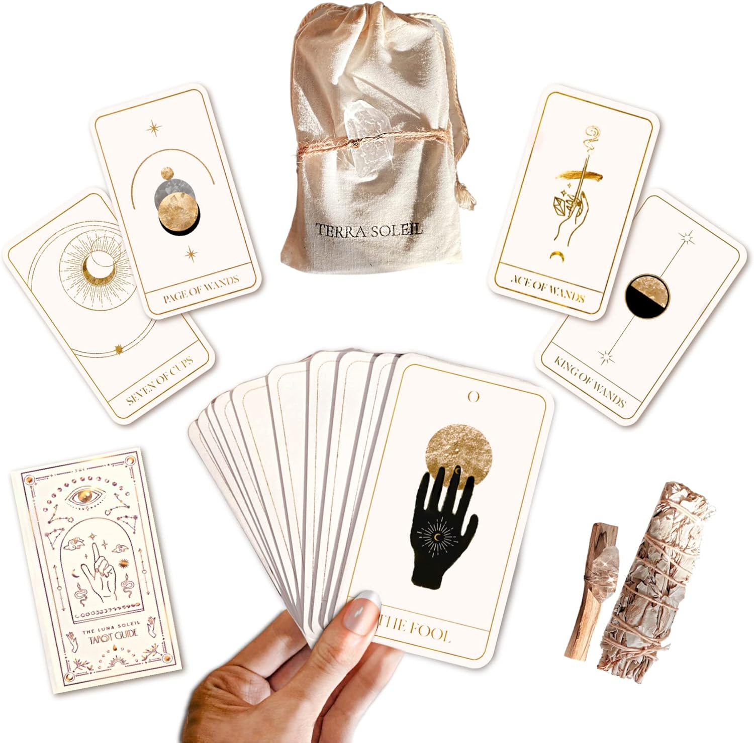 Luna Soleil ® Tarot Deck in Quartz White | 78 White Tarot Cards, Beginner's Complete Card Deck, Divination Tools
