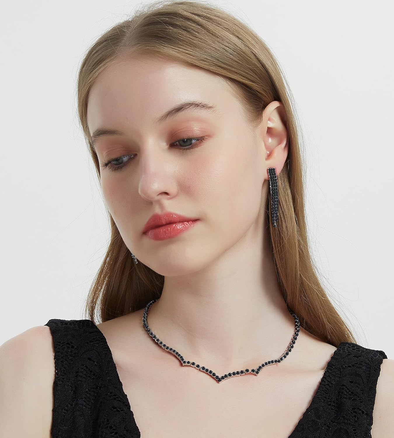 Crystal Rhinestone Tennis Wedding Jewelry Set Earrings Necklace Bracelet for Bride Bridesmaid Prom Homecoming Party - Image 3