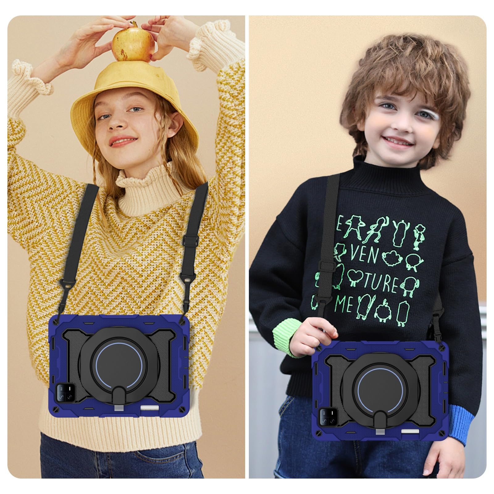 Custodia protettiva resistente per Xiaomi Mi Pad 6/Mi Pad 6 Pro 11" 2023, supporto girevole a 360°, tracolla, portapenne e anello per impugnatura, copertura antiurto per bambini e adulti (blu