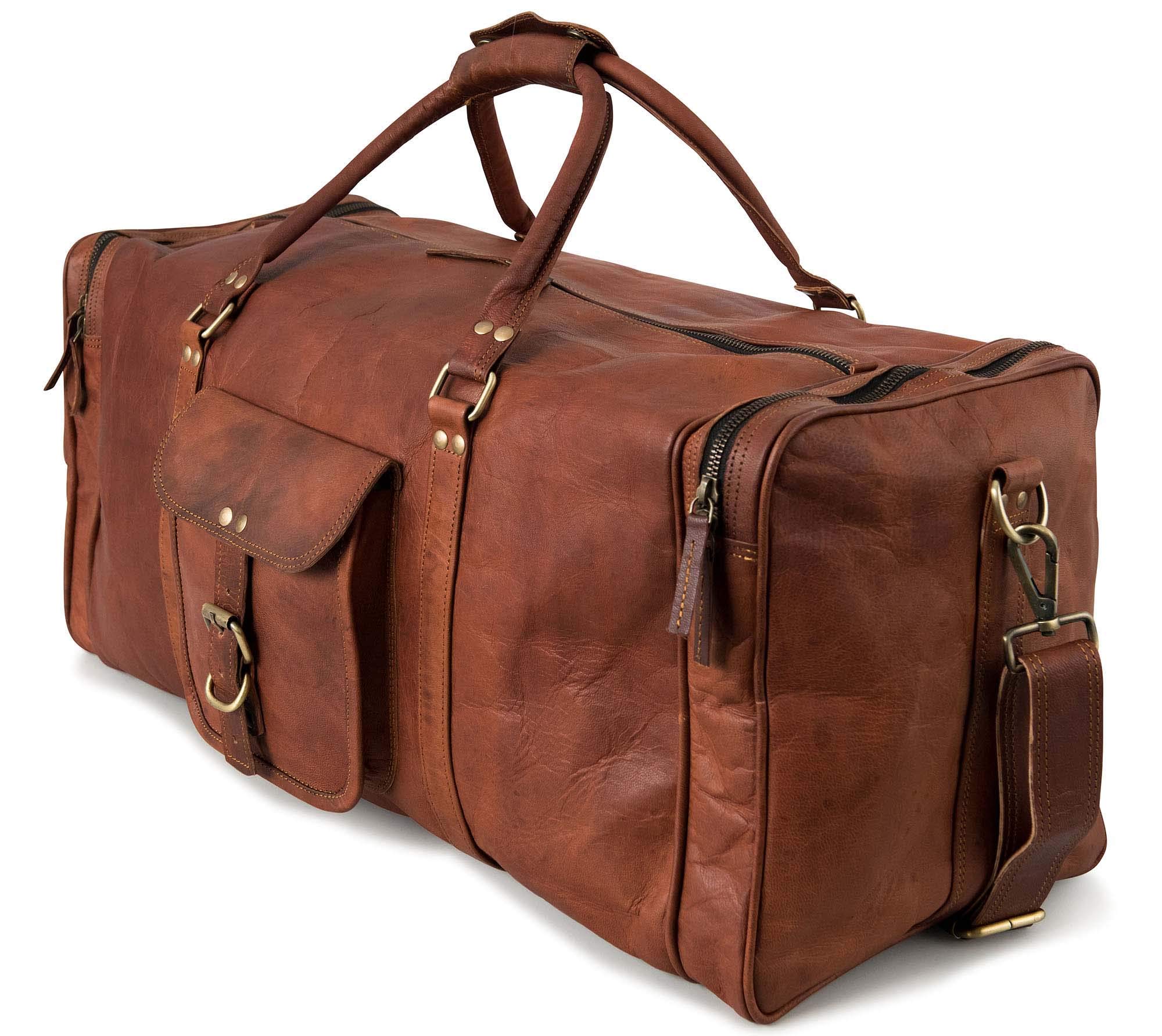 Berliner Bags Vintage Genuine Leather Duffle Bag New York XL for Travel or the Gym, Weekender, Travel Bag, Overnight Bag for Men and Women - Brown