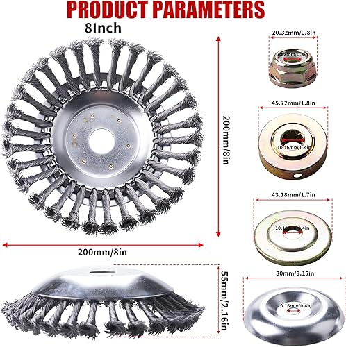 Miniatura 2 de Gashwer Juego de cortadores de cepillo giratorio de alambre de acero de 6+8 pulgadas, cortadora de malas hierbas con adaptador universal, compatible