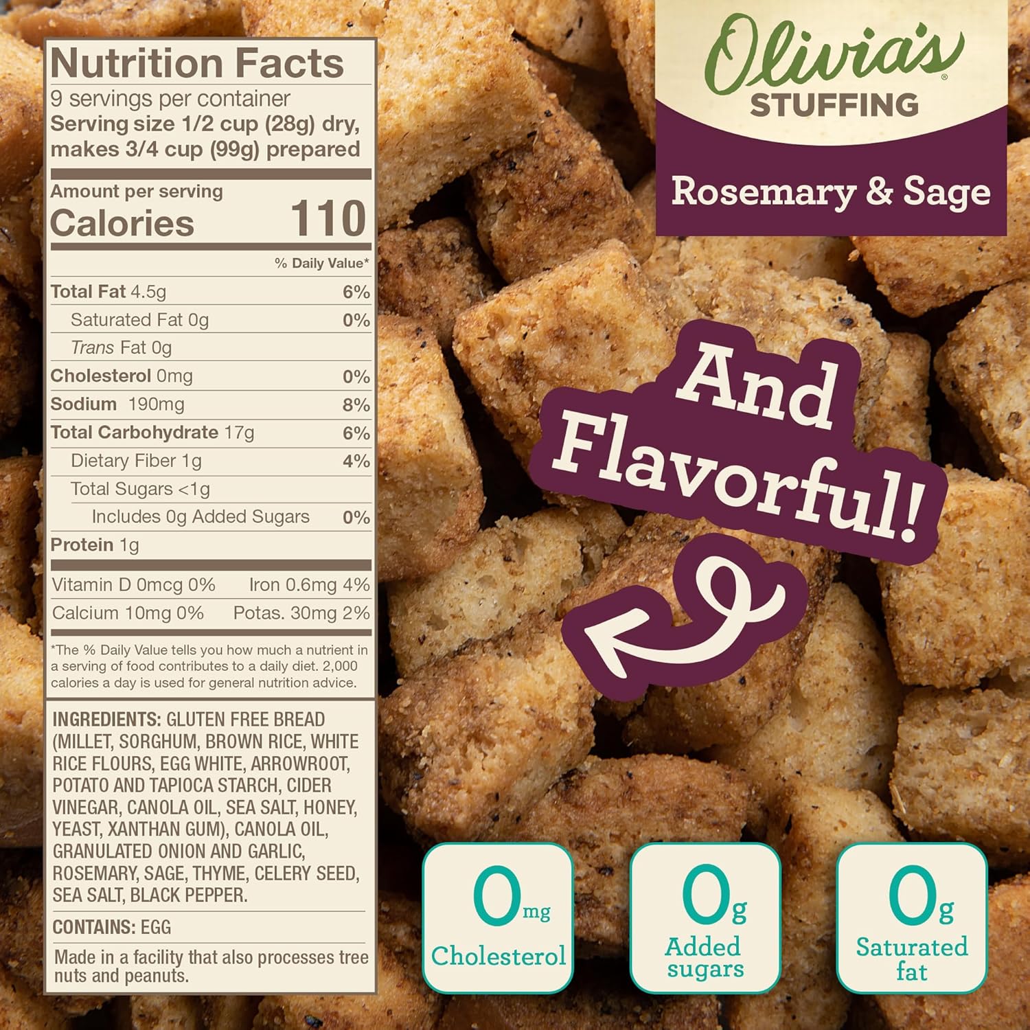 Olivia's Gluten Free Stuffing and Croutons Combo - 1 Rosemary & Sage Herb Seasoned Dressing And 1 Gluten Free Garlic Croutons For Salad