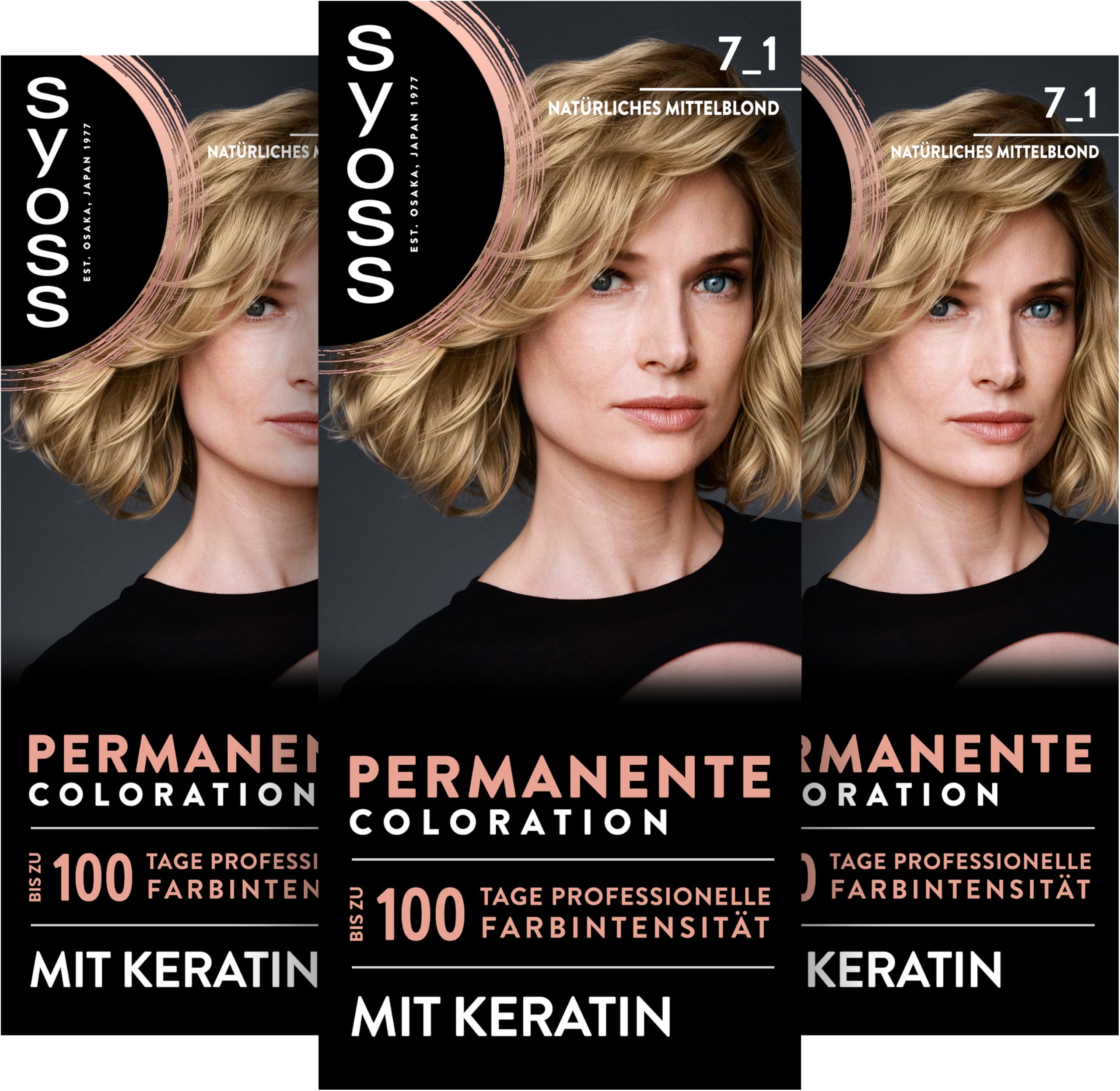 SYOSS Coloration 7_1 Natürliches Mittelblond (115 ml), permanente Coloration mit Keratin verleiht bis zu 100 Tage professionelle Farbintensität, 100% Grauabdeckung
