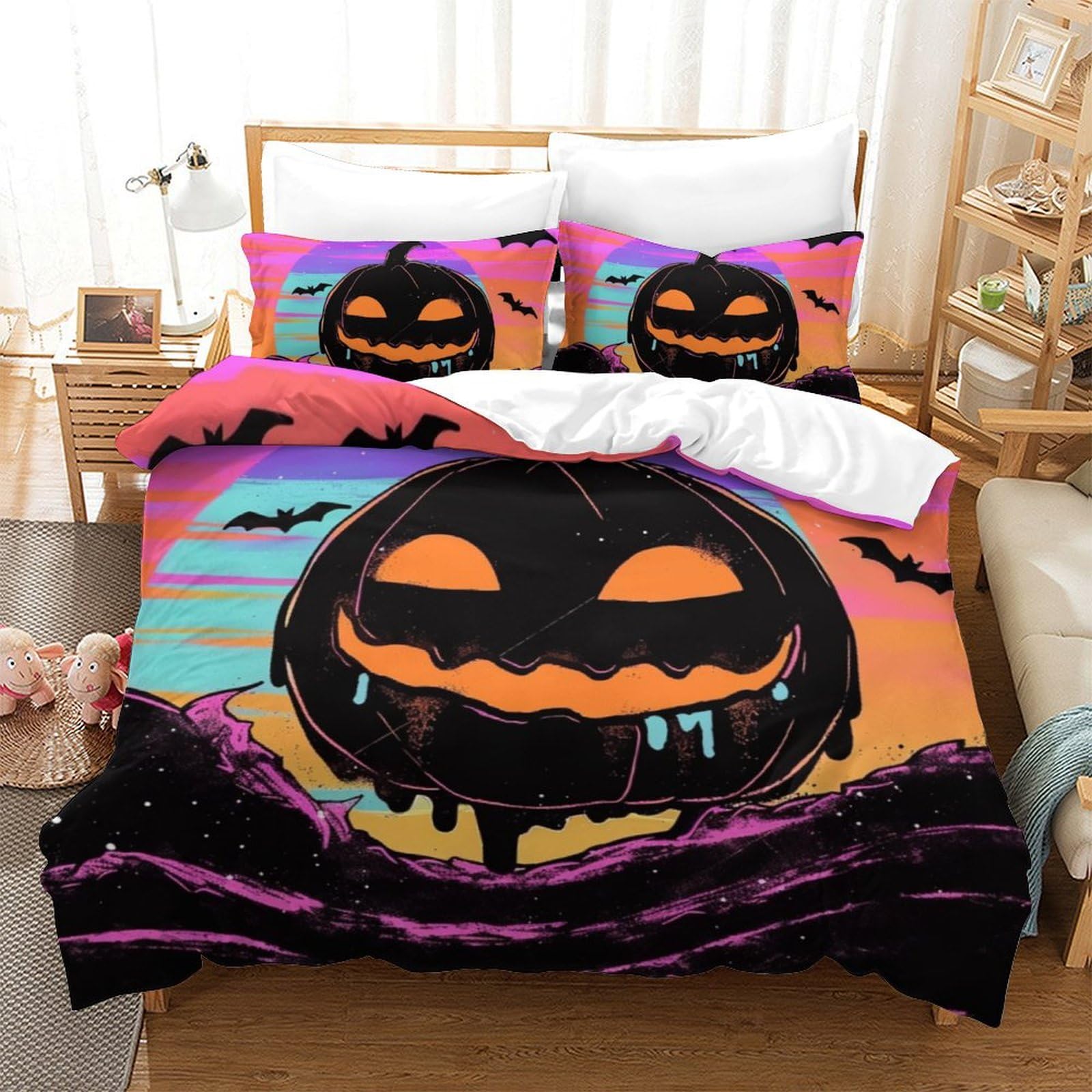 Housse de couette crâne en impression 3D avec 2 taies d'oreiller pour lit double 200x200