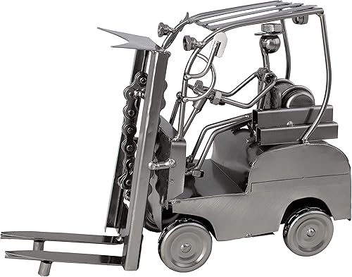 Miniatura 5 de Soporte para botellas de vino 'Carretilla elevadora' - Escultura de metal de mesa - con tarjeta de felicitación