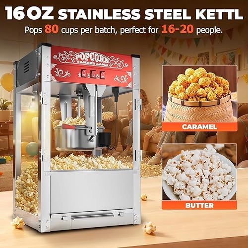 Miniatura 8 de Máquina de palomitas de maíz con hervidor de 16 onzas, máquina comercial de palomitas de maíz para encimera con cuchara de acero inoxidable, cuchara