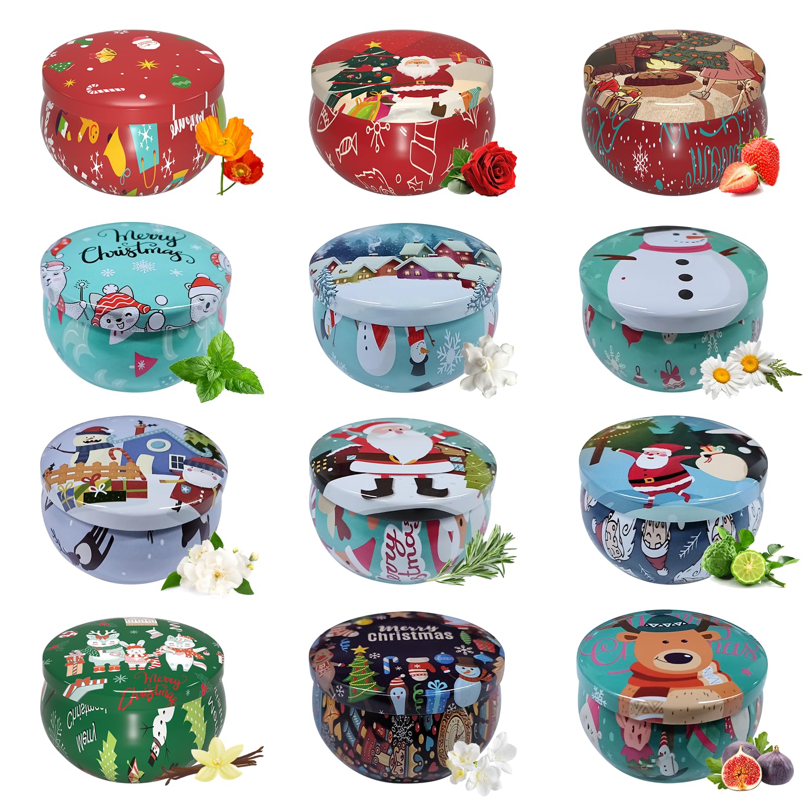Christmas Gifts for Women - Scented Candle Gift Set, Aromatherapy Soy Wax Candles in Decorative Tins, Ideal Gifts for Her, Birthday & Mother's Day, 12-Pack SC05