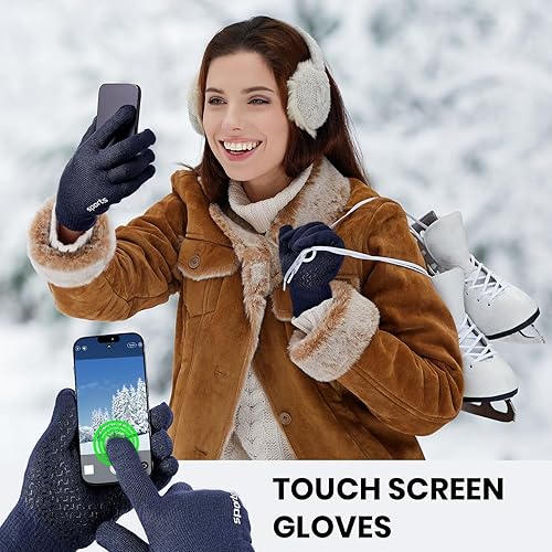 Miniatura 4 de Trifabricy Guantes de invierno para hombres y mujeres, guantes de lana con forro polar para pantalla táctil, guantes térmicos de invierno cálidos