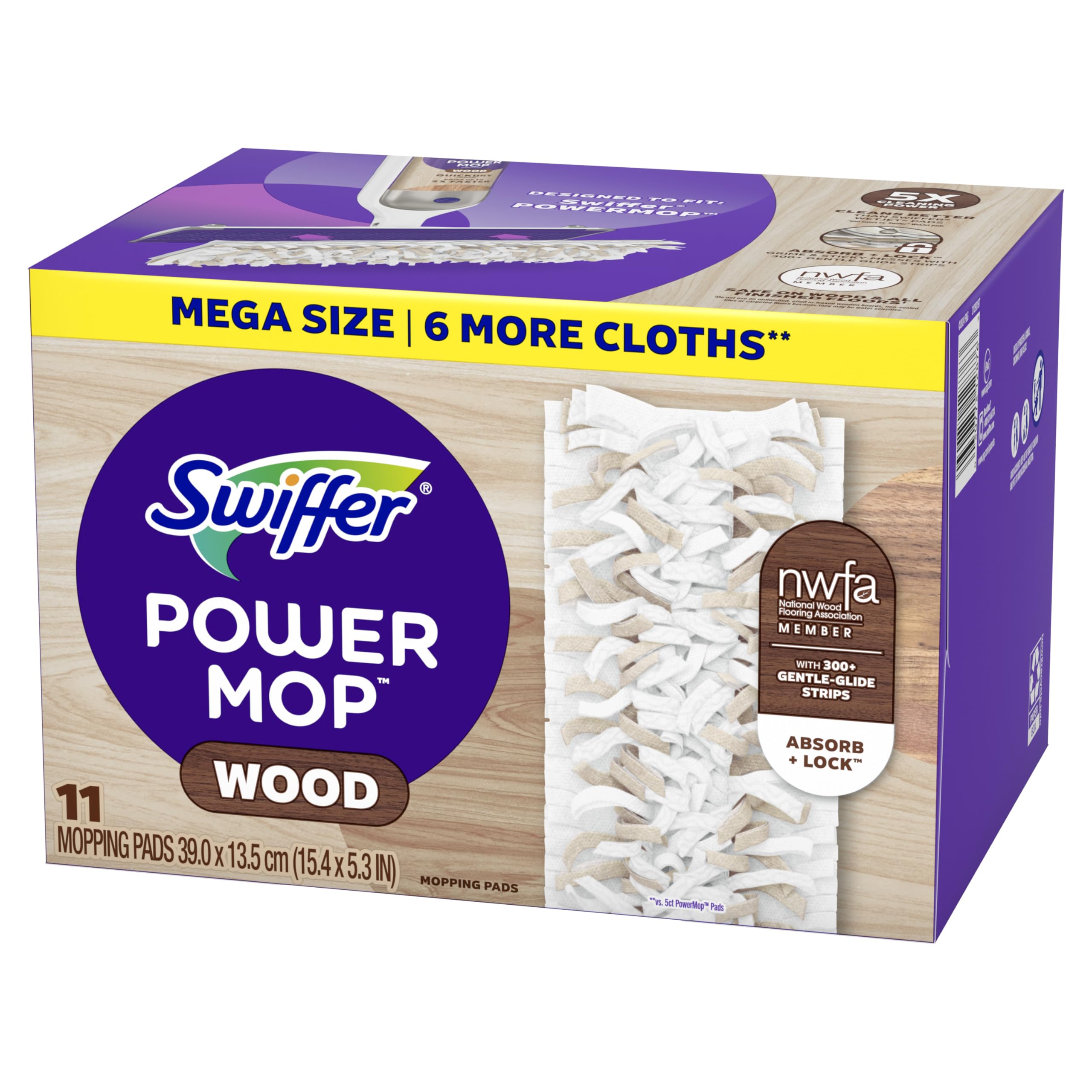 Swiffer PowerMop - Recambios de almohadillas de madera para limpieza de suelos, 11 unidades