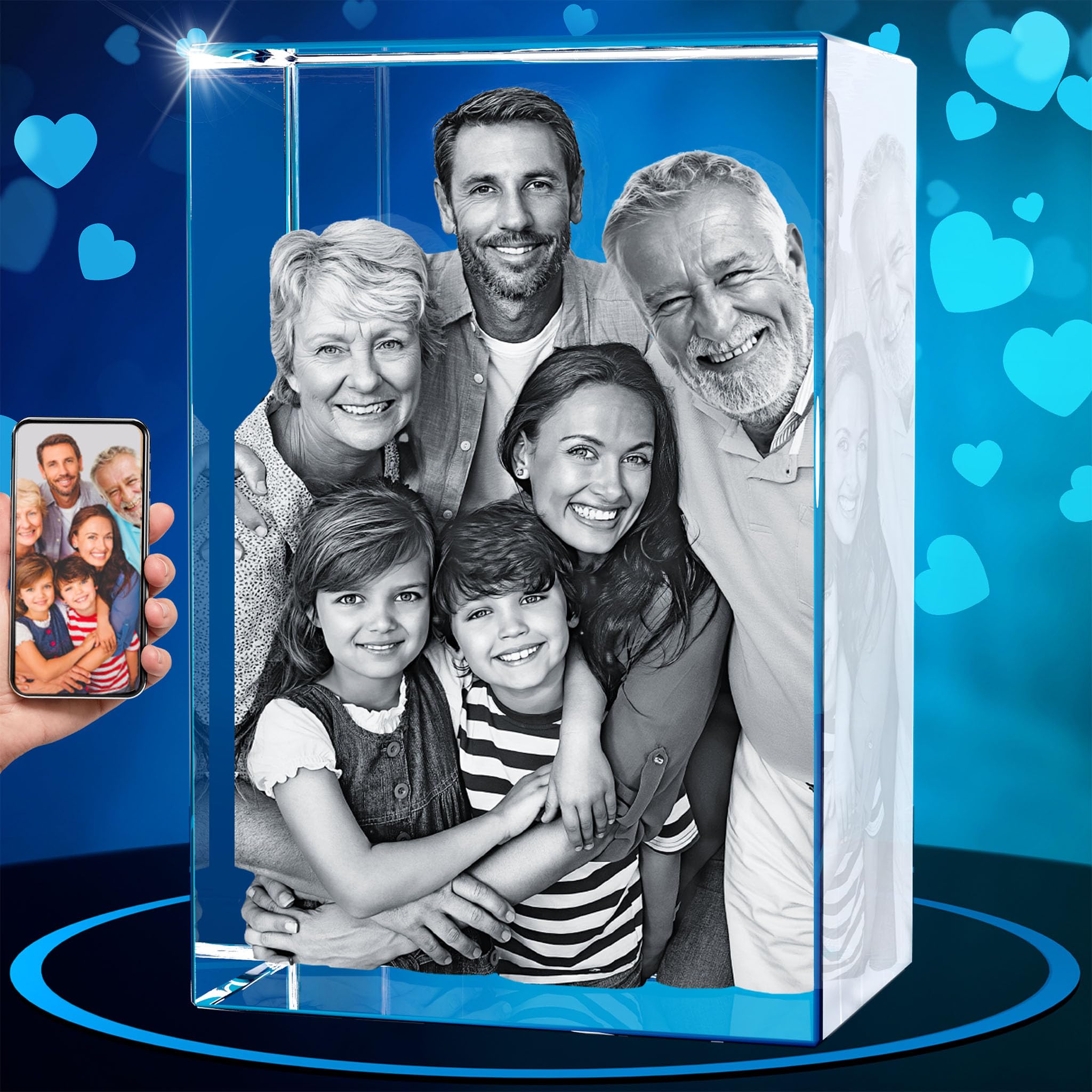 ArtPix 3D Crystal Photo, Valentines Day Gifts for Women, Wife, Men, Her, Him, Great Personalized Customized Gift With Your Own Photo, Custom 3D Etched Engraved, Couples Gifts