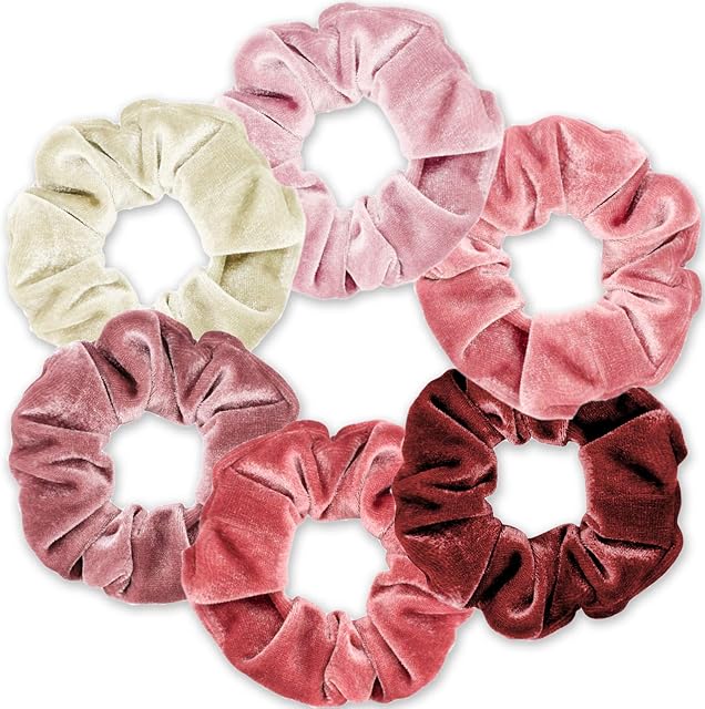 6 Pack Blush Velvet Hair Scrunchies, Soft Elastic Hair Bobble Cute Hair Ties Bands Ponytail Holder Hair Accessories for Girls Women