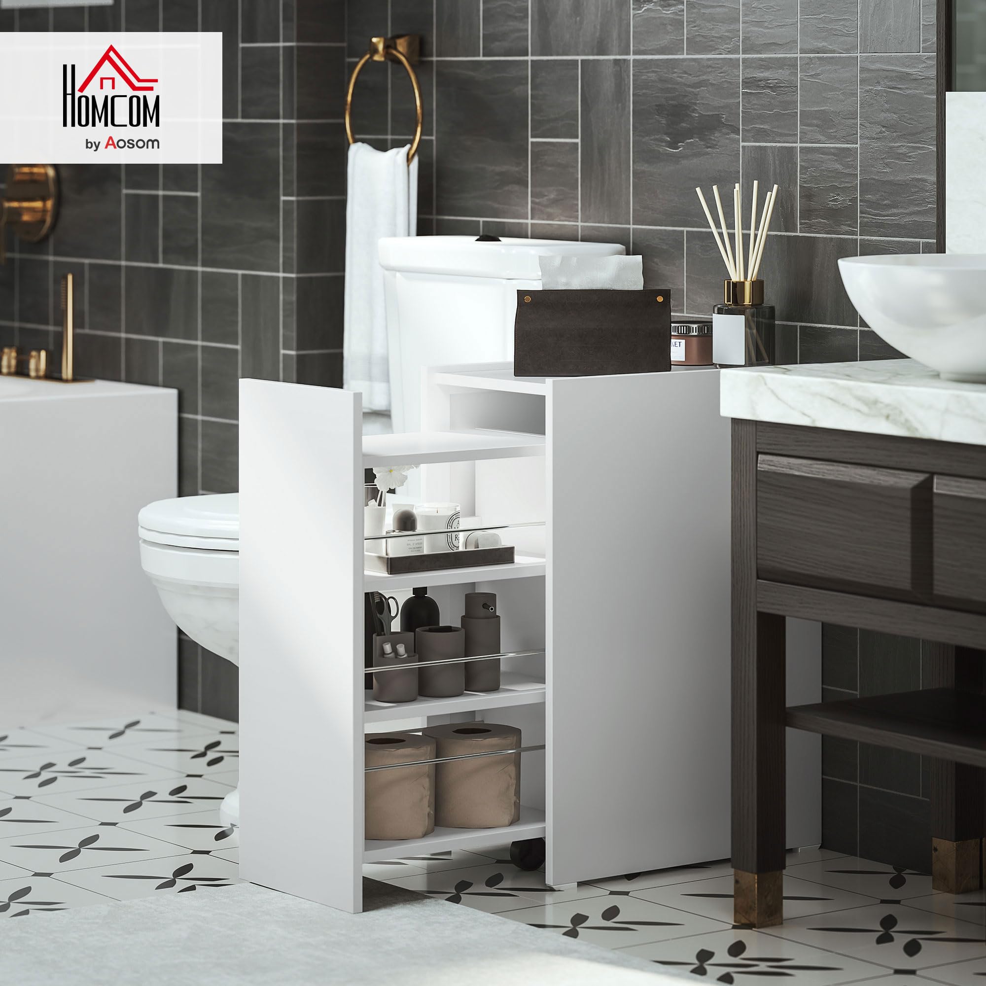 HOMCOM Armario de Baño Estrecho con Cajón Deslizante 47x30x66,5 cm Blanco