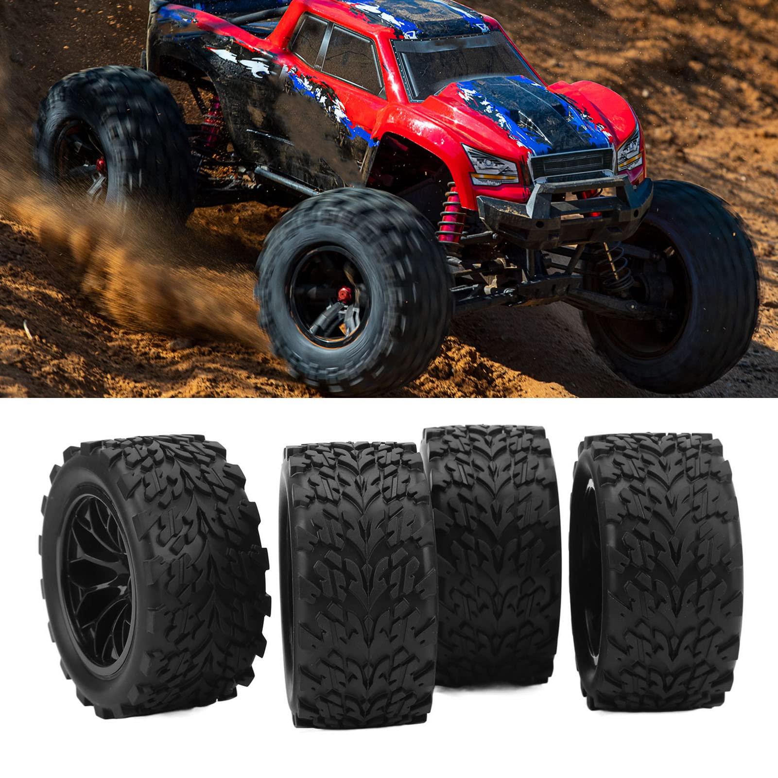 Ruedas y Neumáticos de Coche RC, Reemplazo de Neumáticos de Goma de Coche de Control Remoto 1/10, para Traxxas, Stamped, Rustler, , Losi, Hongnor, 4PCS