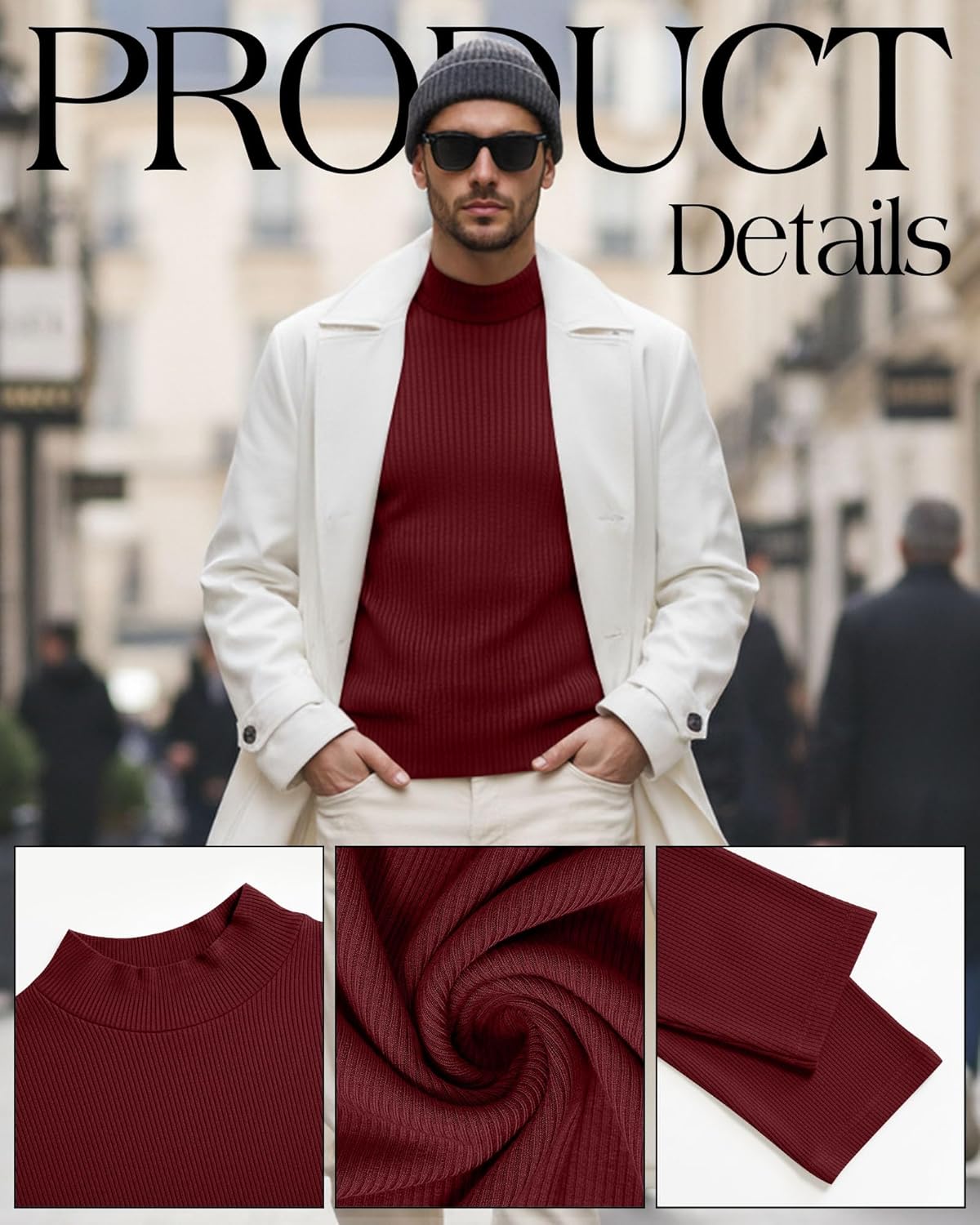 3 Pack Men's Mock Turtleneck Sweaters Cotton Long Sleeve Ribbed Pullover Sweater Knit Slim Fit Mock Neck Tshirts - Image 4