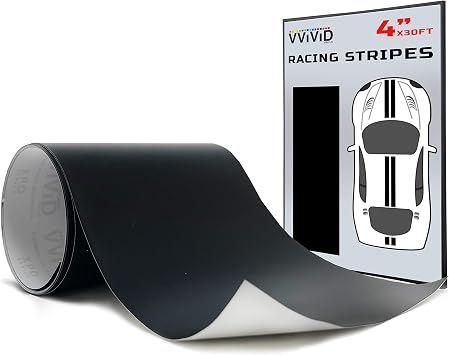 VViViD Matte Black Adhesive Vinyl Racing Stripe Wrap Film Roll 4 Inch x 30ft