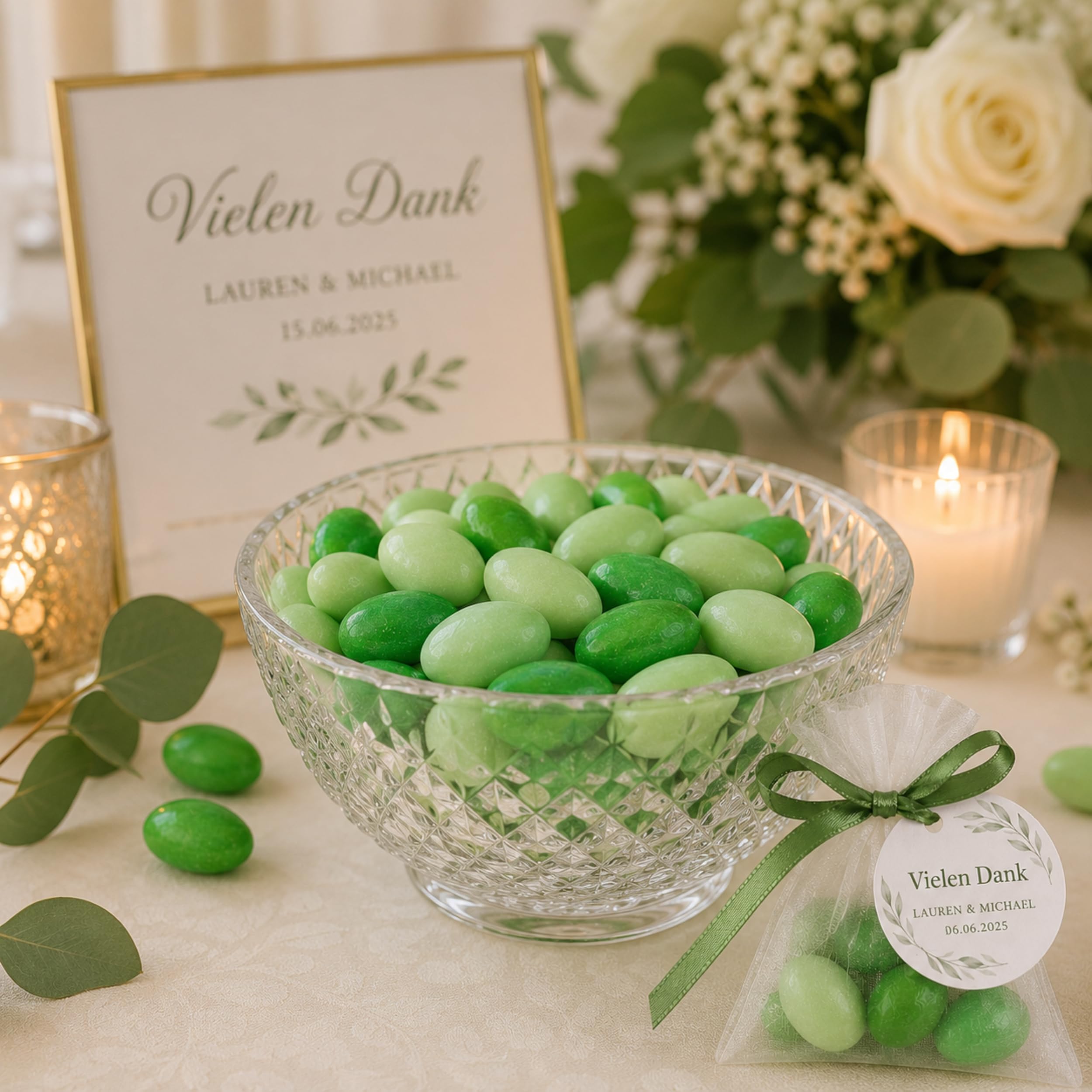 EinsSein 1kg Dragees amandes au chocolat Mélange de saveurs Mix vert brillant | ca. 160 pièce Dragées Mariage Baptême Communion Célébrer Fête Candybar | cadeaux d’invités | Amandes | Badem sekeri