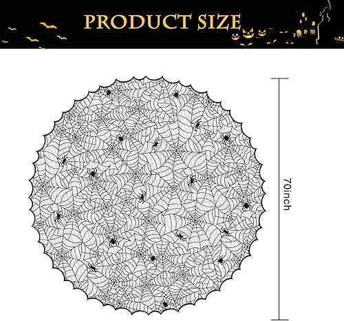Miniatura 3 de BUHUA Decoración de mantel negro de Halloween, mantel de tela de araña de encaje, funda de mesa redonda de Halloween para suministros de fiesta en