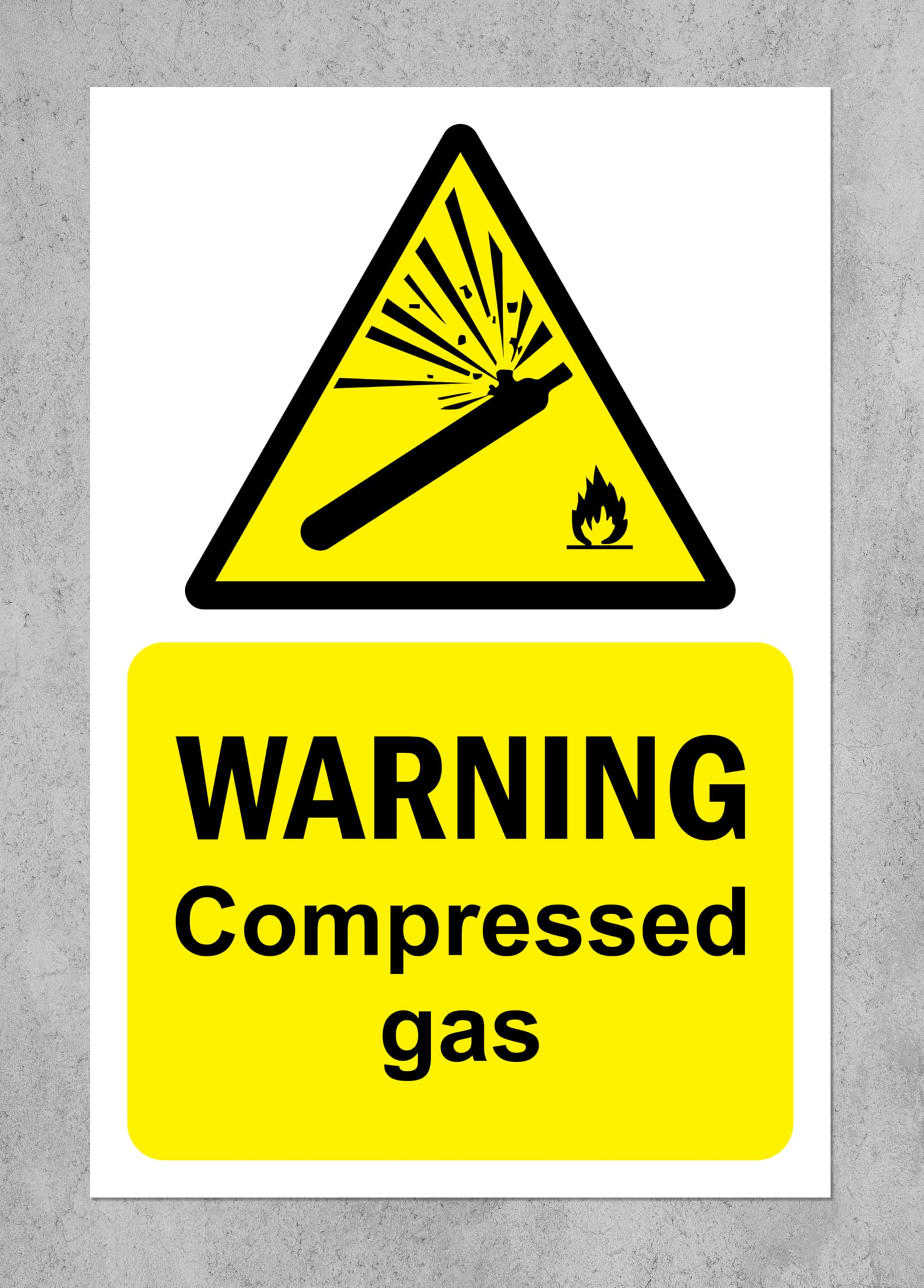 Warning, compressed gas sign - Self adhesive sticker (600mm x 400mm)
