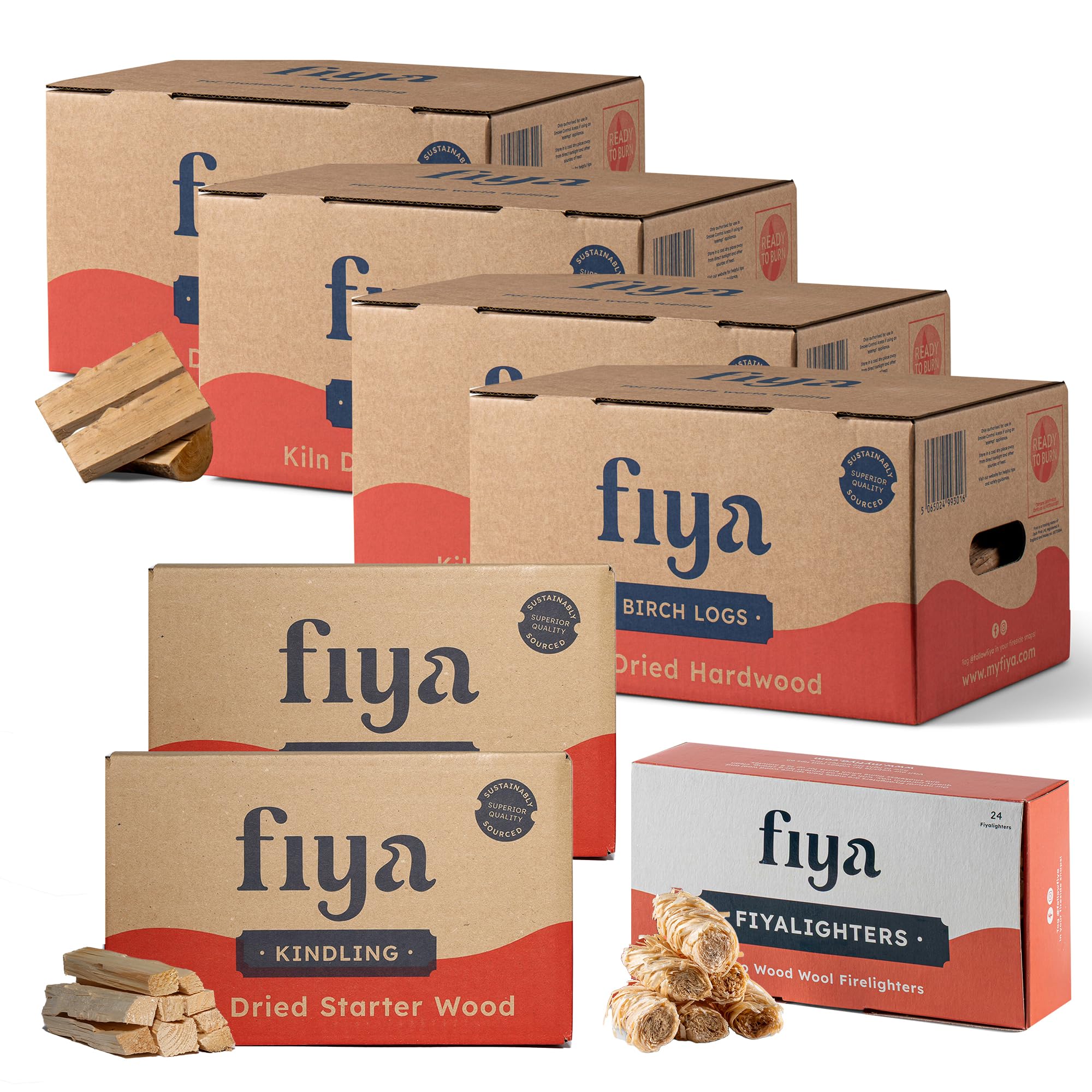 4 Boxes Birch Firewood Logs, 2 Boxes Kindling Wood & 1 Box Firelighters