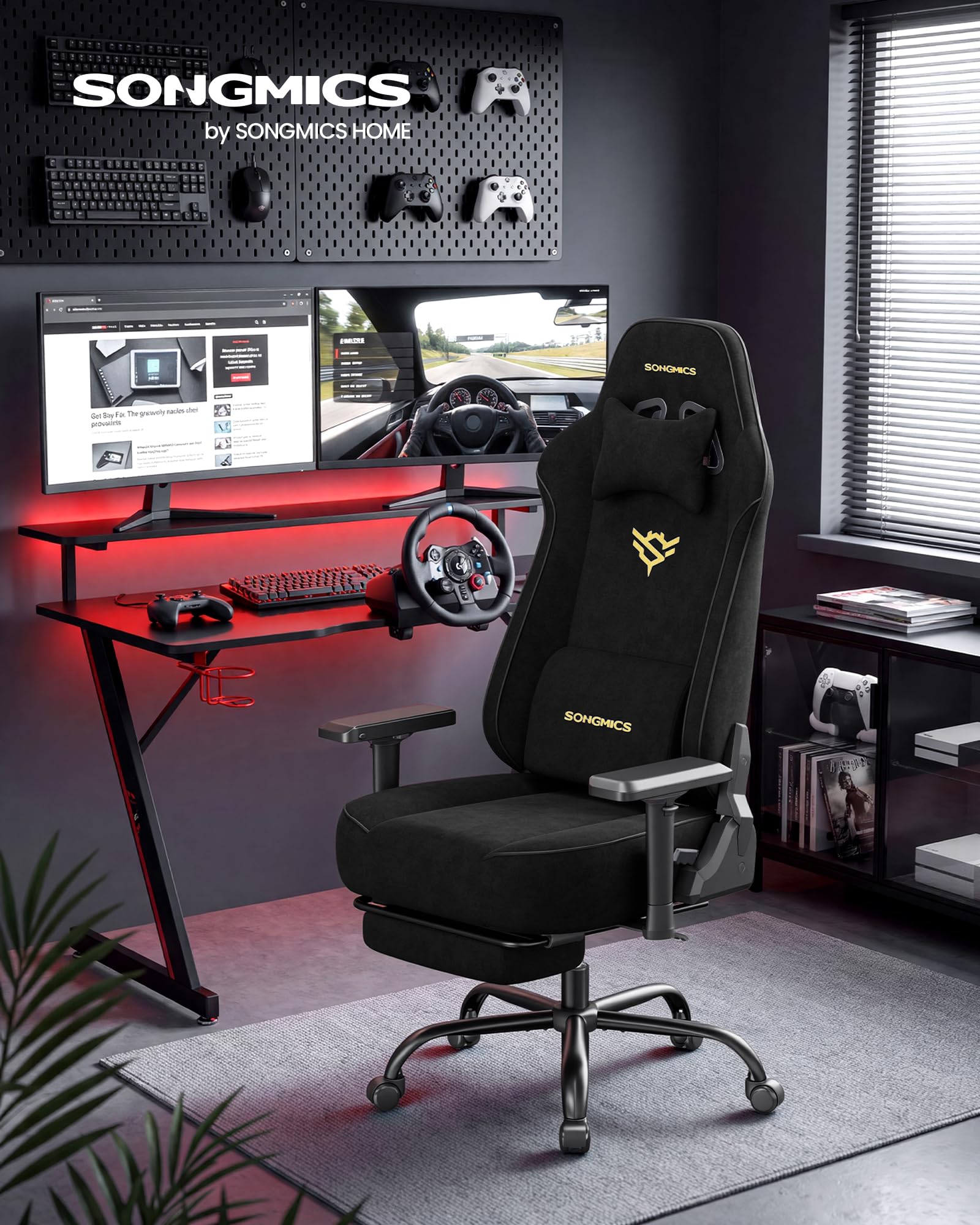 SONGMICS Chaise Gamer, Fauteuil Ergonomique, Capacité 200 kg OBG095BH01