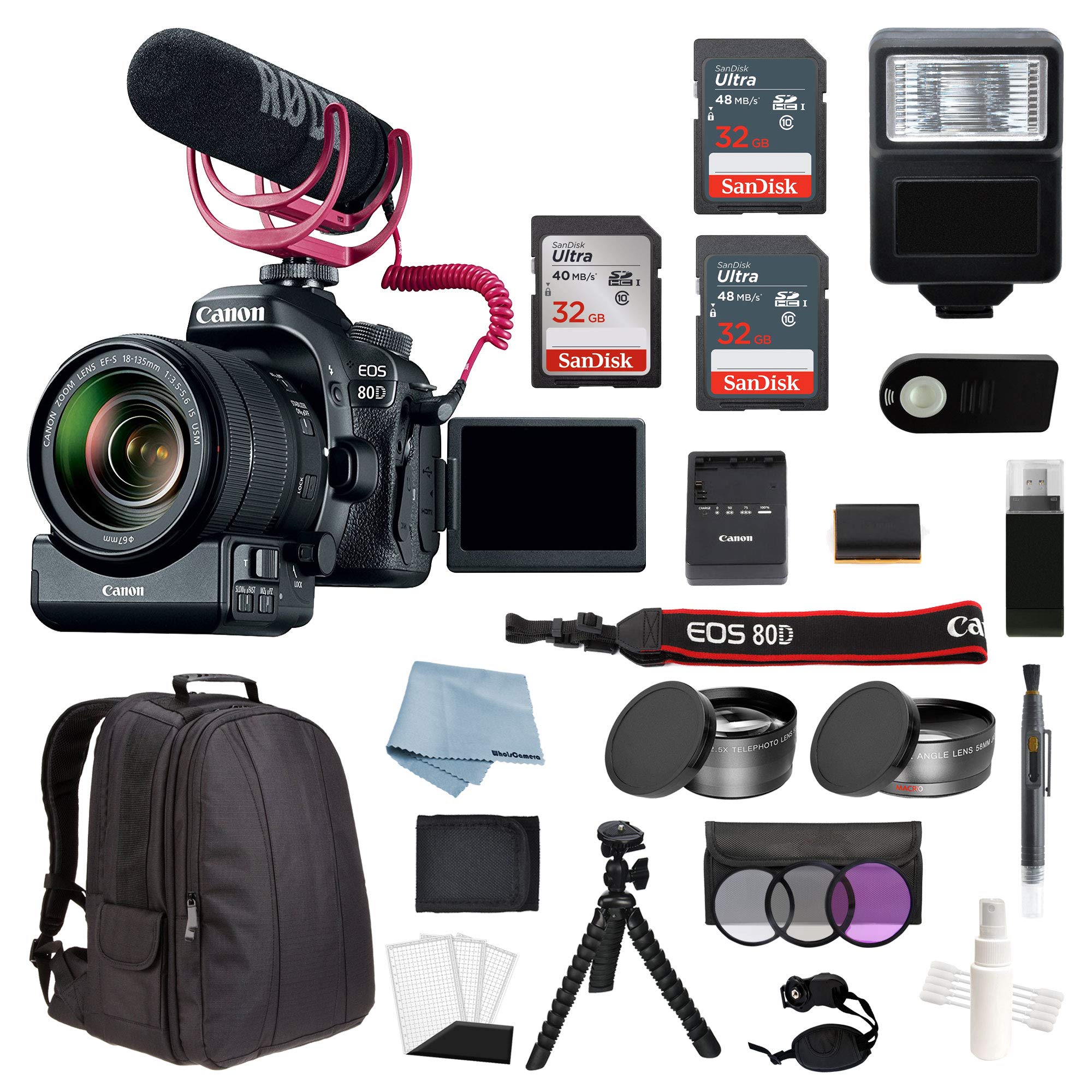 Canon EOS Rebel 80D Digital SLR Camera Video Creator Kit with EF-S 18-135mm USM Lens + Advanced Acce