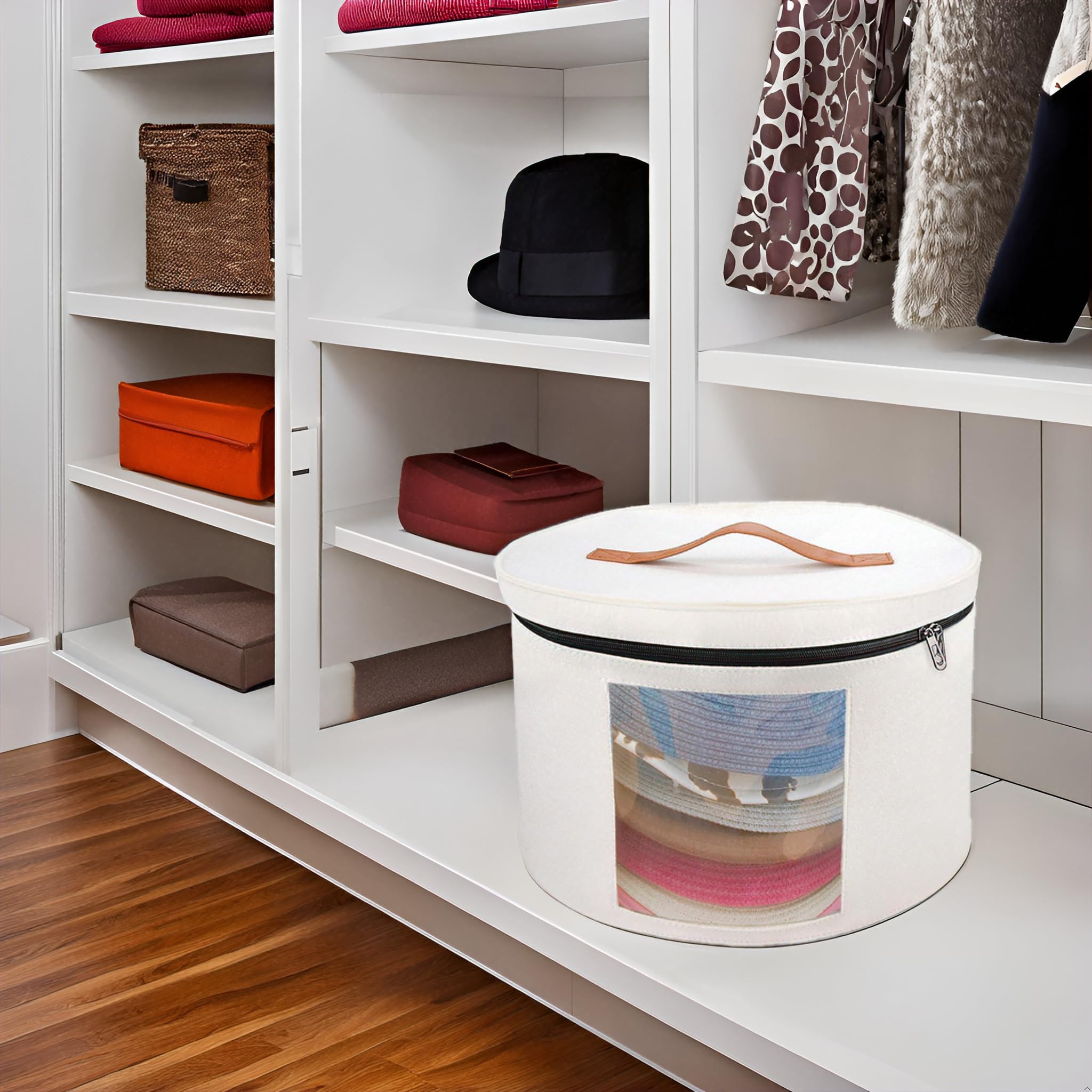 Große runde Hutbox für Damen, mit breiter Krempe, Deckel für Cowboyhut, Aufbewahrung für Männer und Frauen, zusammenklappbarer Kleiderschrank (1 weiß)