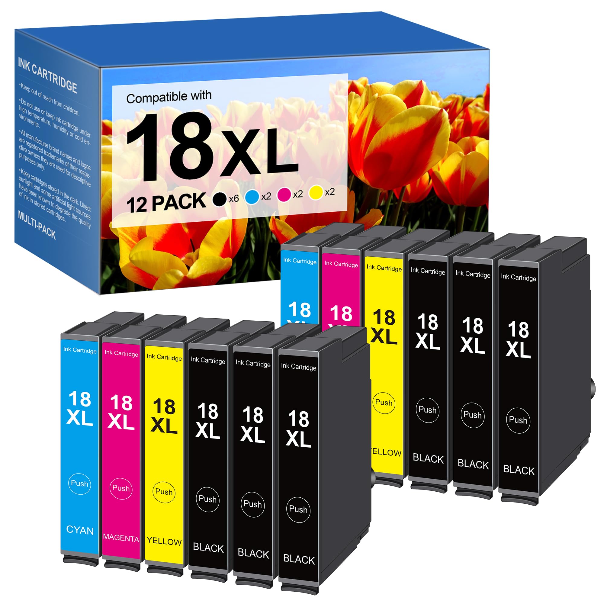 18 18XL multiple Cartuccia d'inchiostro per Epson 18 18 XL per Epson Expression Home XP-30 XP-405WH XP-405 XP-225 XP-215 XP-205 XP-212 XP-202 XP-325 XP-315 XP-305 XP-322 XP-312 XP-425(12 Pack)