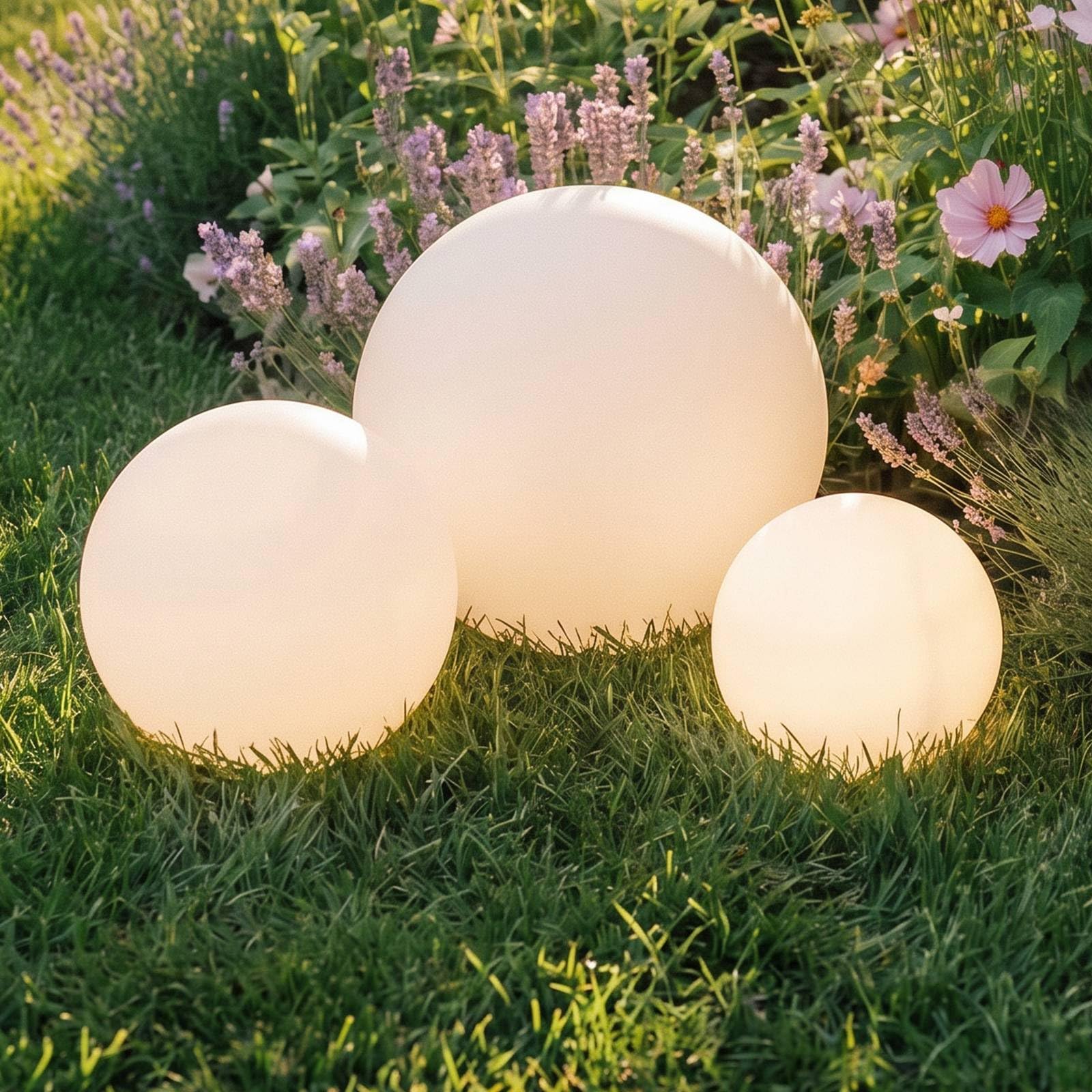 Lindby Moderne Lot de 3 lampes d'extérieur avec piquet de terre avec LED sur solaire - Lago Plastique Blanc Globe/Jardin/Luminaire/Lumiere/Éclairage