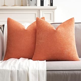 MIULEE Pack of 2 Coral Red Decorative Pillow Covers 18x18 Inch Soft Chenille Couch Spring Throw Pillows Farmhouse Cushion Covers for Home Decor Sofa Bedroom Living Room