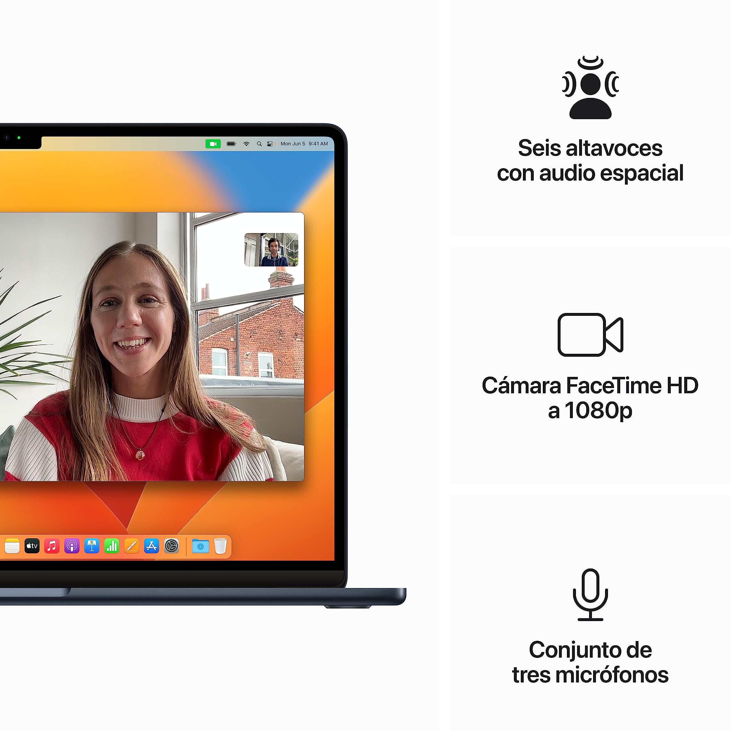 Apple 2023 MacBook Air portátil con Chip M2: Pantalla Liquid Retina de 15,3 Pulgadas, 8GB de RAM, 256 GB de Almacenamiento SSD, compatibilidad con el iPhone y el iPad, Negro Noche