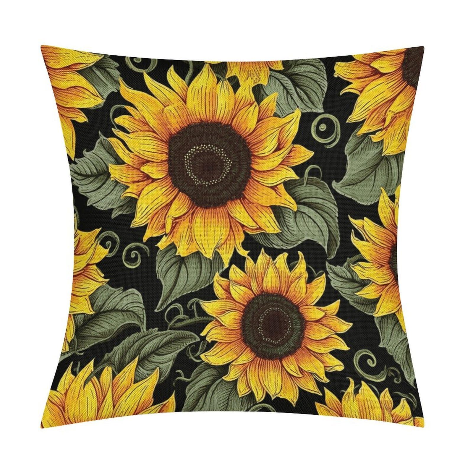 Fodpand Style Floral Sunflower Pillow Covers 18X18 Inch, Pillow Cases Boho Farmhouse, Throw Pillow Covers For Couch Sofa Bed Spring Home Decor