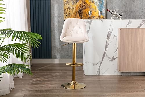 Miniatura 2 de Taburetes de bar giratorios modernos, taburetes de bar ajustables con respaldo y reposapiés, sillas de bar hidráulicas tapizadas de terciopelo sin