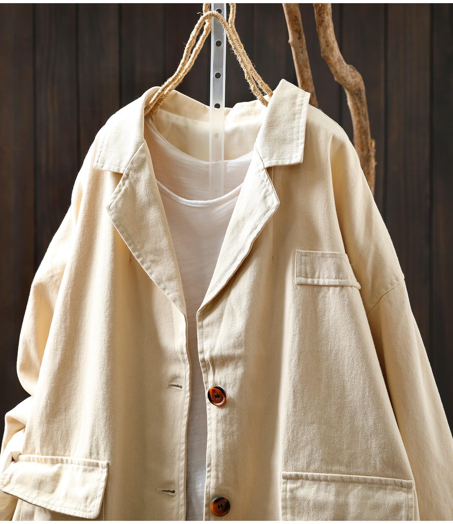 Veste Blazer Femme Blazer Oversize en Coton pour Femme Veste Utilitaire Décontractée À Col Cranté Et Boutons Style Militaire Rétro Parka en Toile avec De Multiples Poches pour Le Printemps Et L