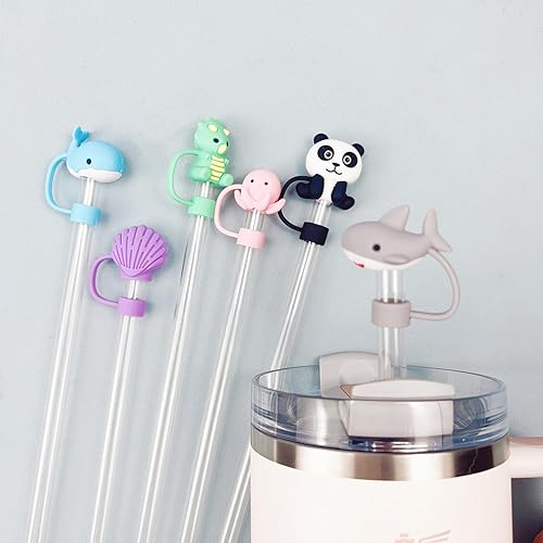 Paquete de 6 cubiertas de paja de 0.394 pulgadas con forma de organismo marino lindo de silicona de grado alimenticio, tapas de puntas de popote Paquete de 6 cubiertas de paja de 0.394 pulgadas con forma de organismo marino lindo de silicona de grado alimenticio, tapas de puntas de popote