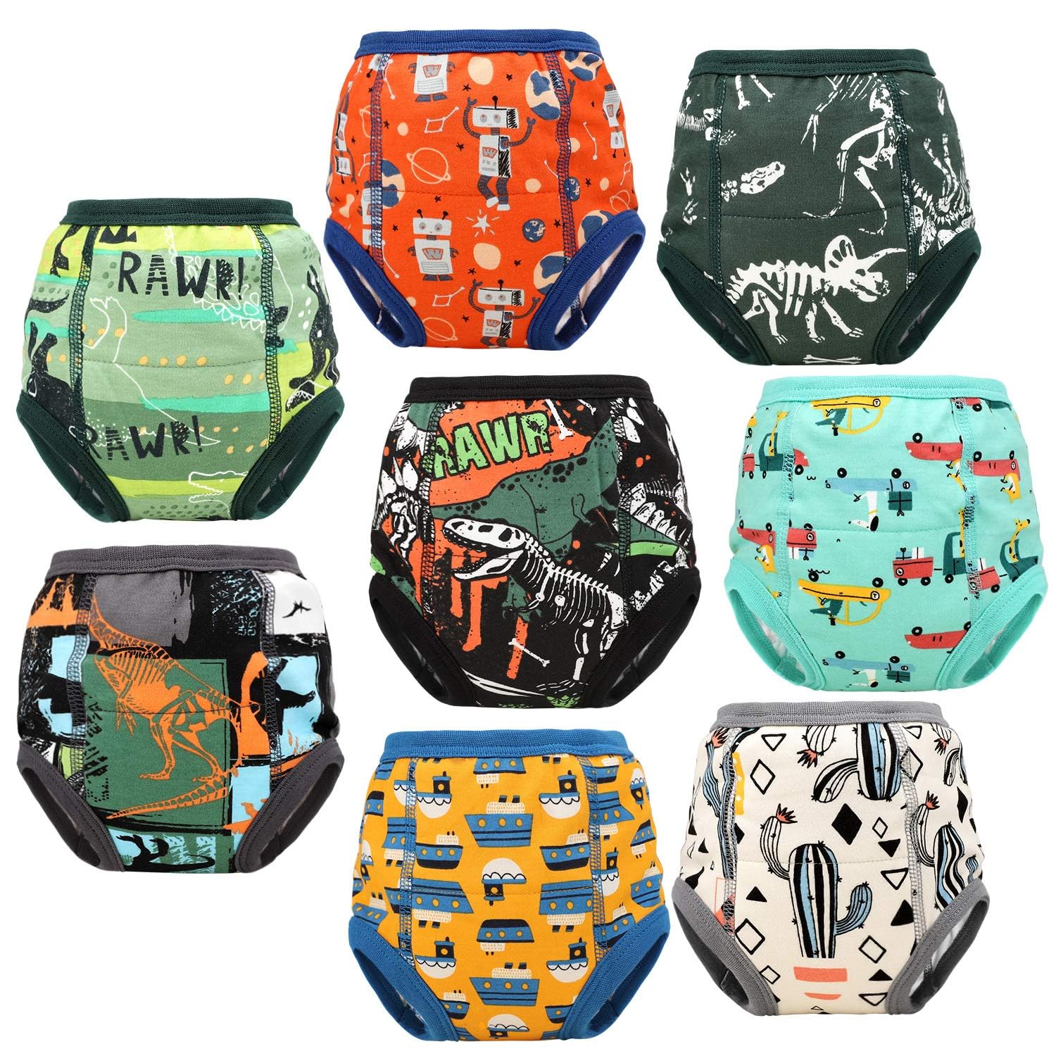 FLYISH DIRECT Potty Training Pants for Boys, Reusable Training Pants for Toddlers, 8 Packs of Absorbent Potty Underwear for Daytime Toilet Training, Green Dinosaur, 4 Years — view 18