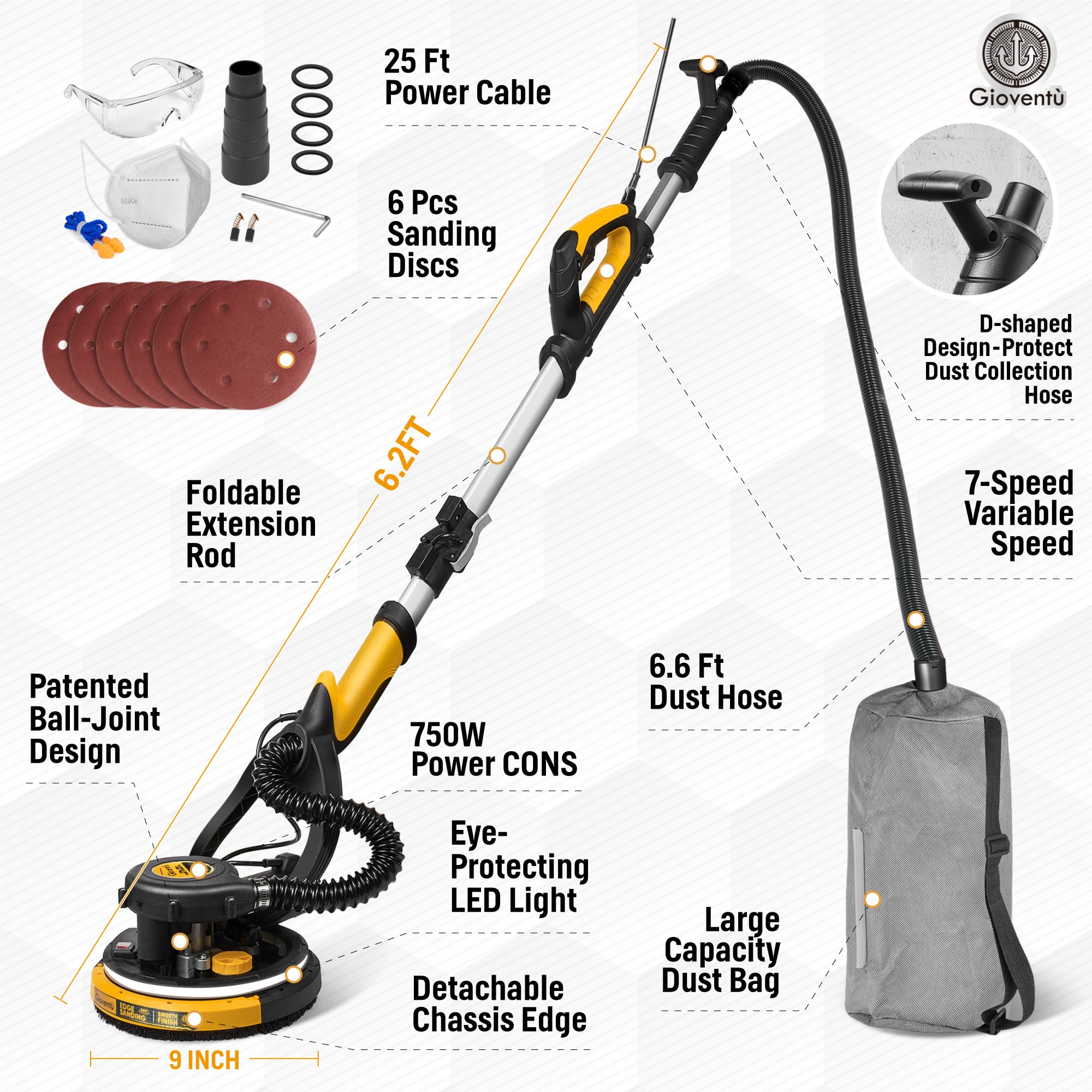 Electric Drywall Vacuum Sander - Dustless & Powerful -6 Electric Drywall Vacuum Sander - Dustless & Powerful -6