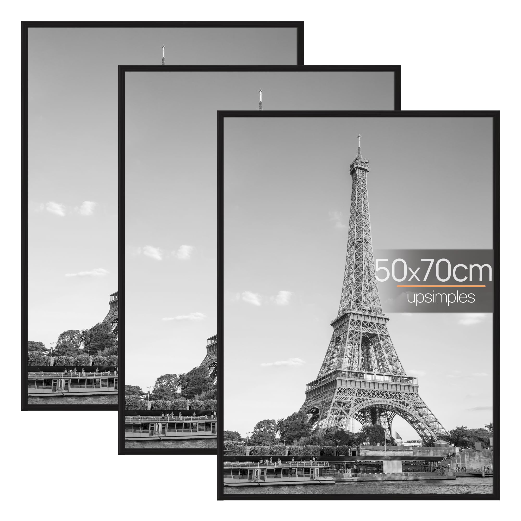 upsimples 3 Pack Bilderrahmen 50x70, 50x70 cm Posterrahmen Schwarz für Fotogalerie, Einschubstreifen, Horizontale oder Vertikale Wandmontage