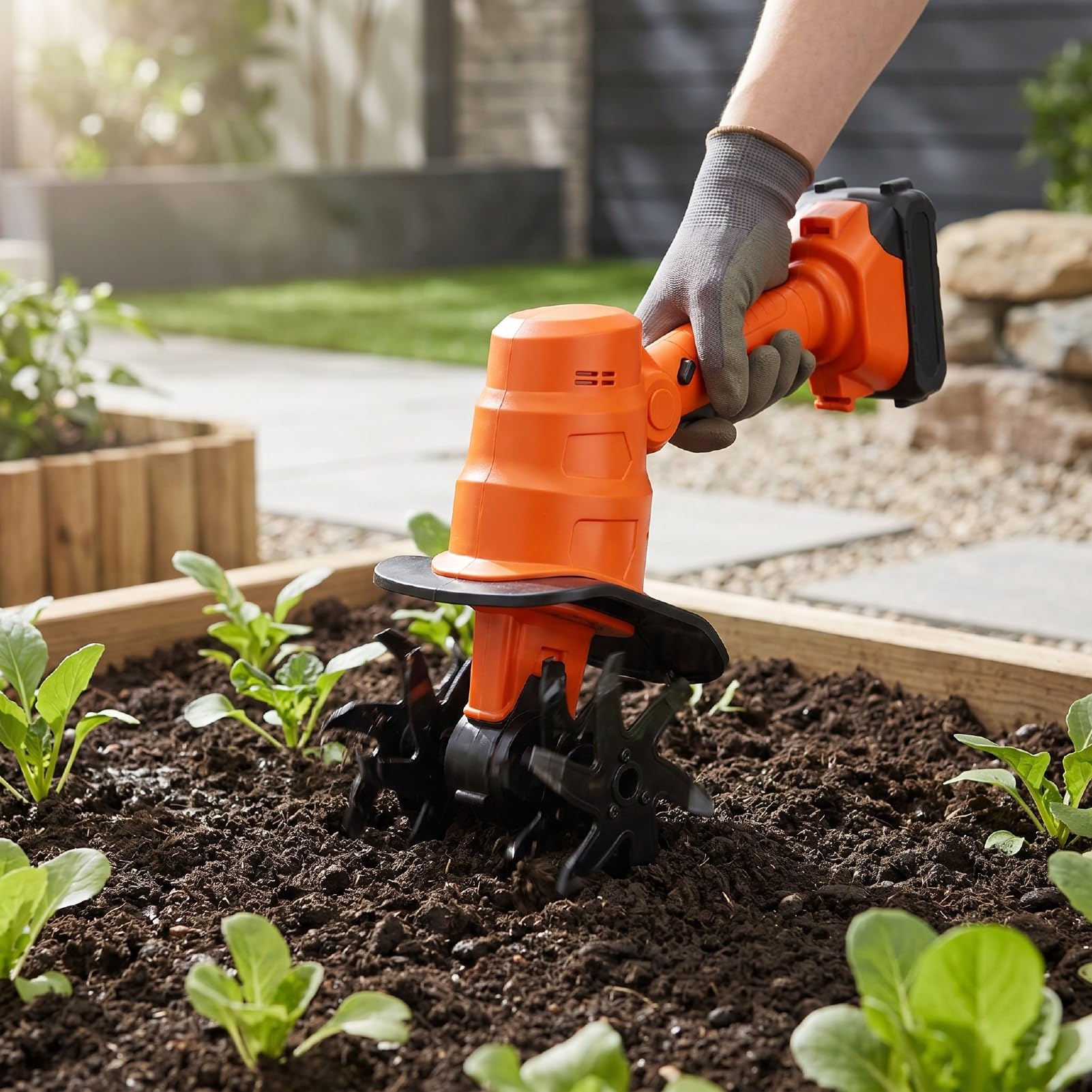 Motozappa Elettrica Compatta Zappa da Giardino Senza Fili Coltivatrice Portatile Mini Motozappa 235 Giri/min Batteria 8000 MAh 60 Minuti di Autonomia per Diserbo Lavorazio (Spina UE 100-240 V)